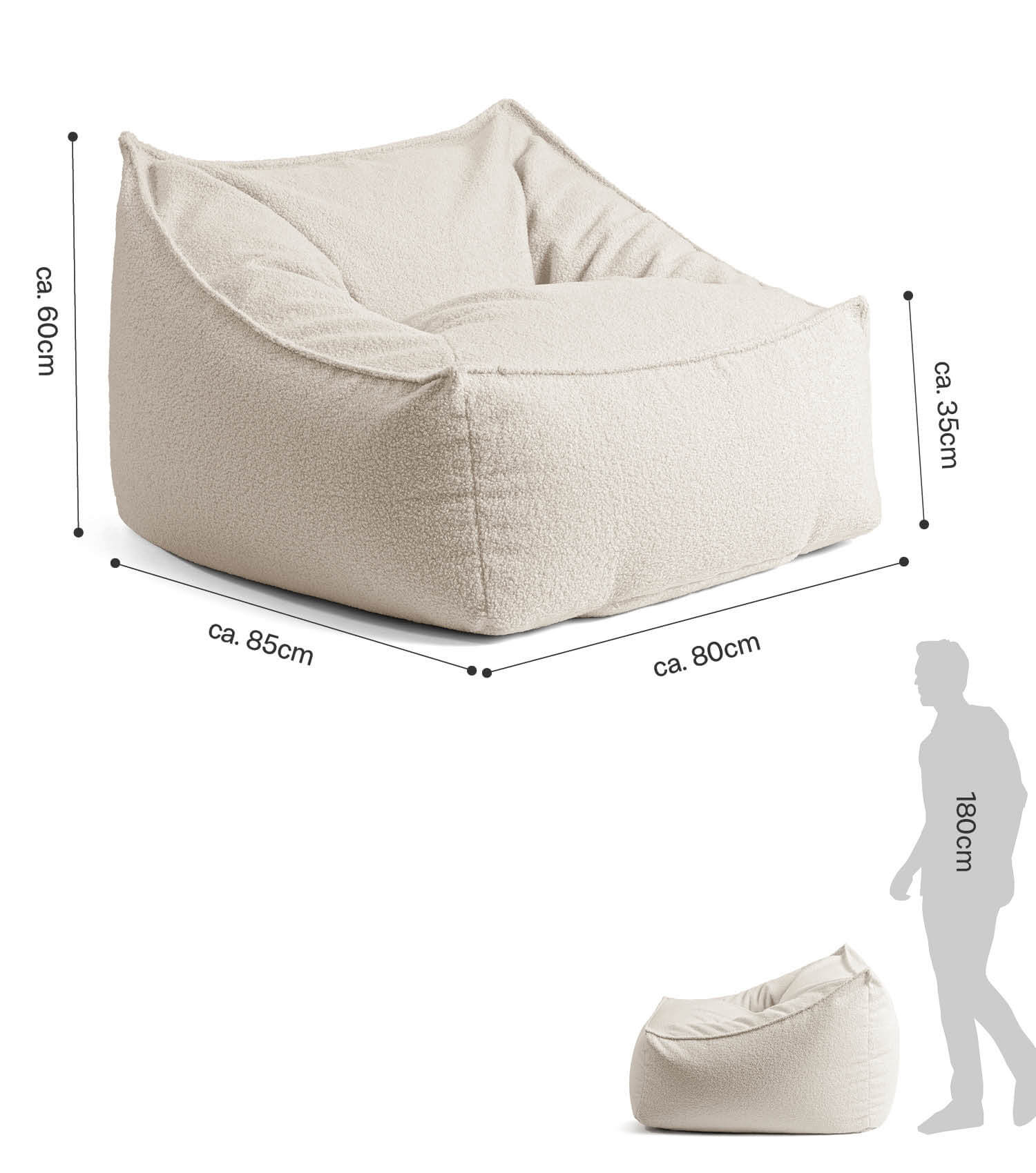 'Snug' Bouclé Sitzsack Armlehnensessel Lesesessel