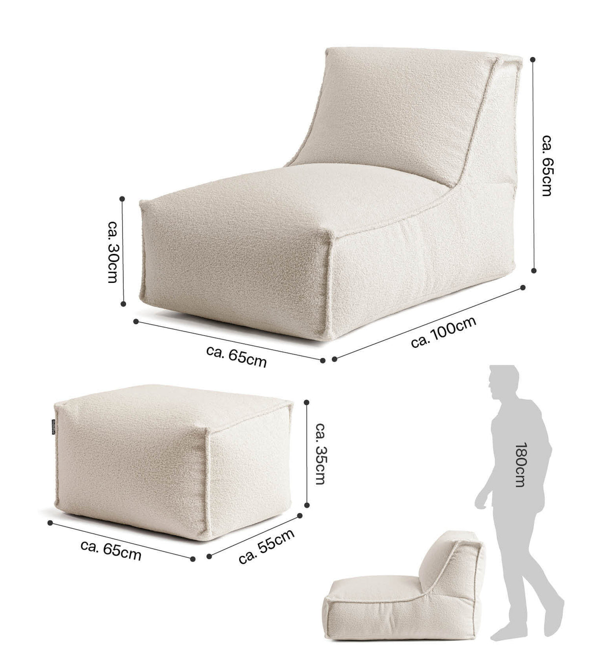 mokebo® 'Doze' Bouclé pouf géant fauteuil relax fauteuil de lecture