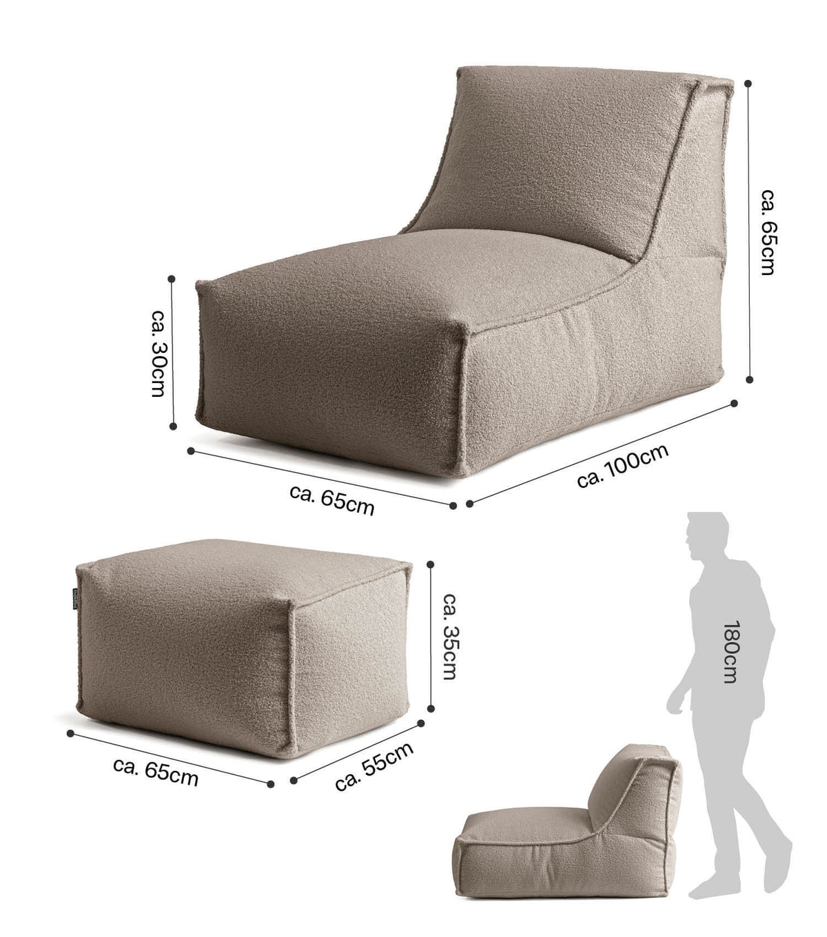 mokebo® 'Doze' Bouclé pouf géant fauteuil relax fauteuil de lecture
