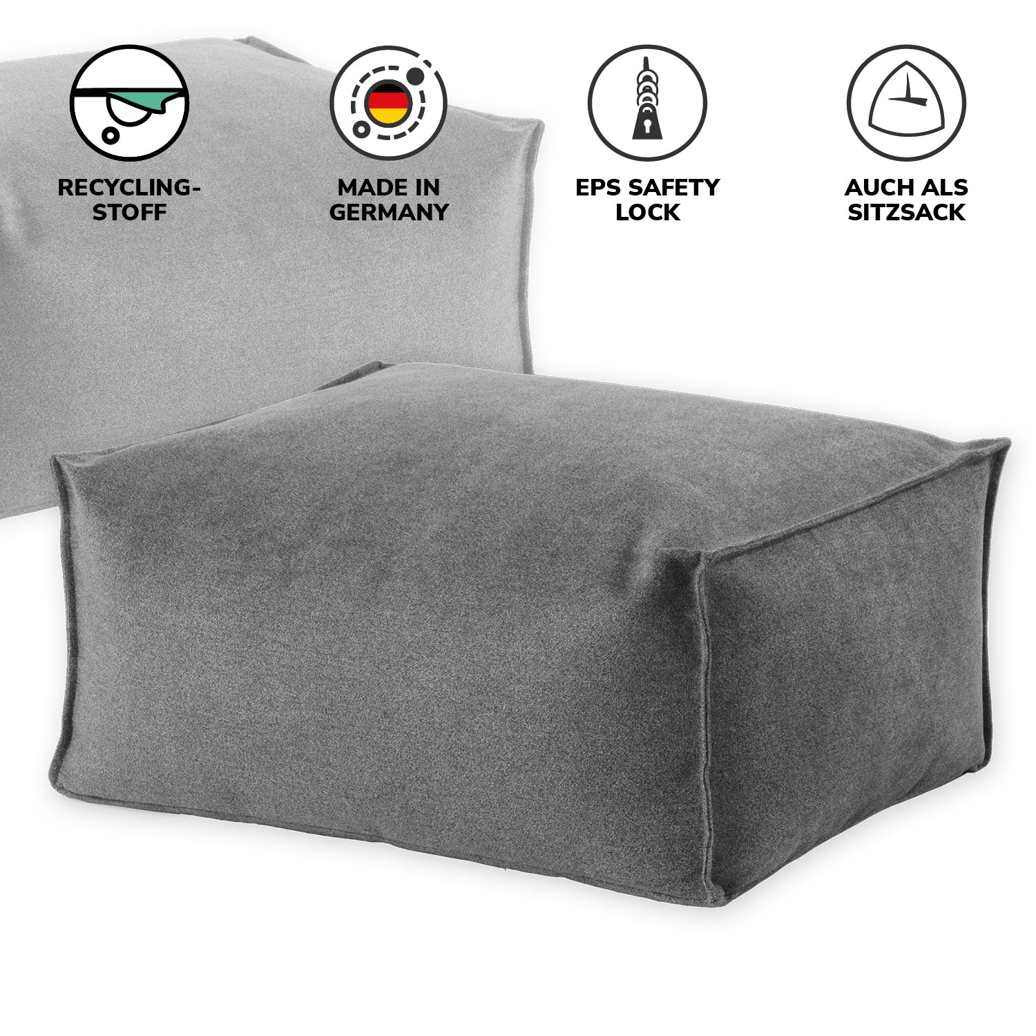 Pouf d'intérieur repose-pieds coussin de sol 'Der Ruhestifter' tabouret bas carré