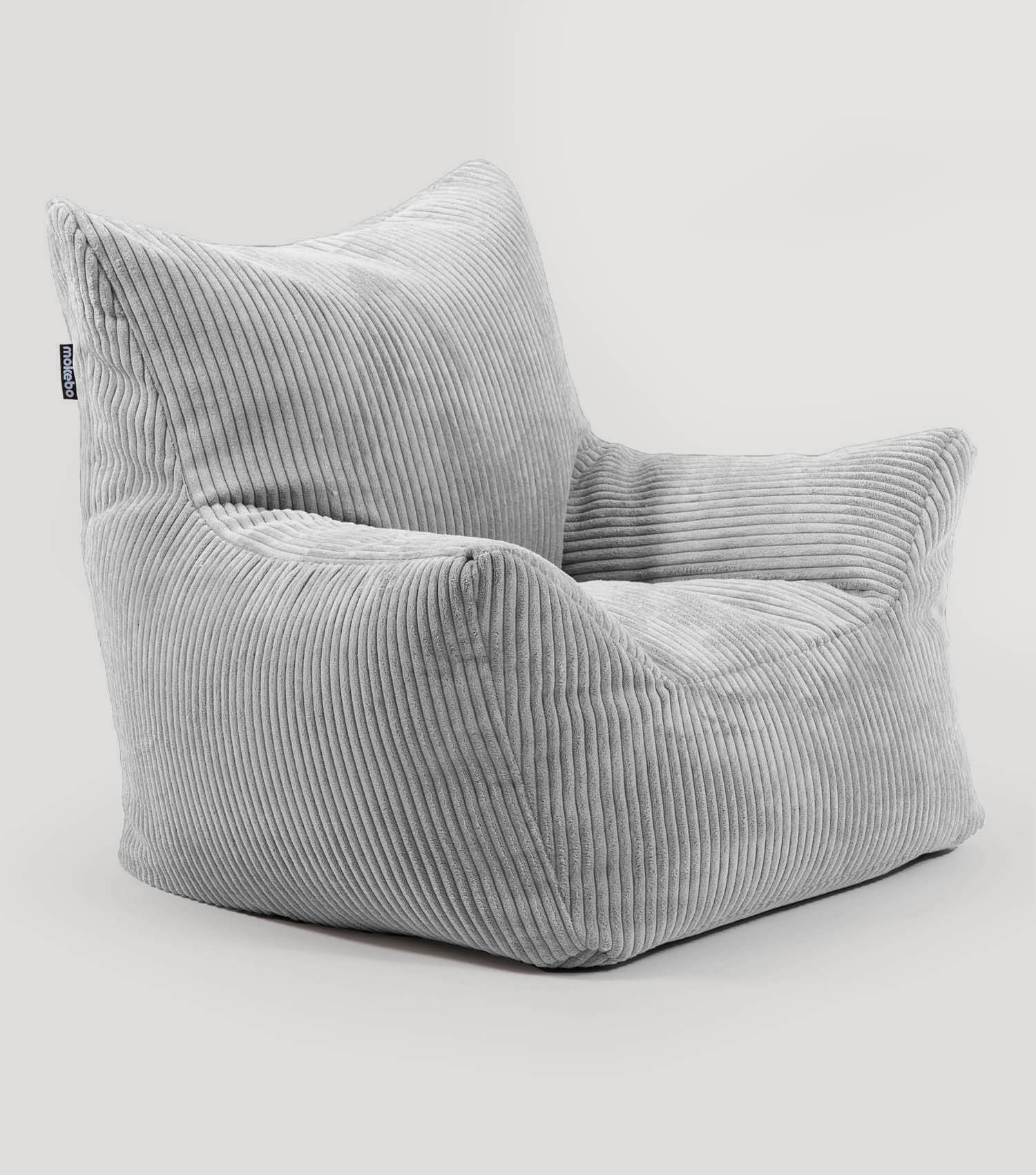 Pouf poire enfant en velours côtelé, fauteuil enfant gris pour lire ou se détendre