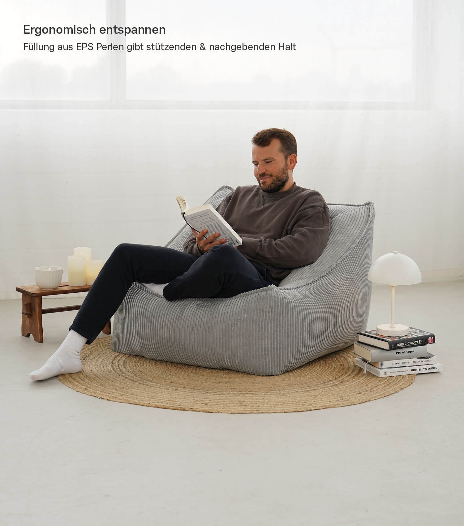 Fauteuil Cord XXL pouf poire fauteuil de lecture repose-pieds avec accoudoirs