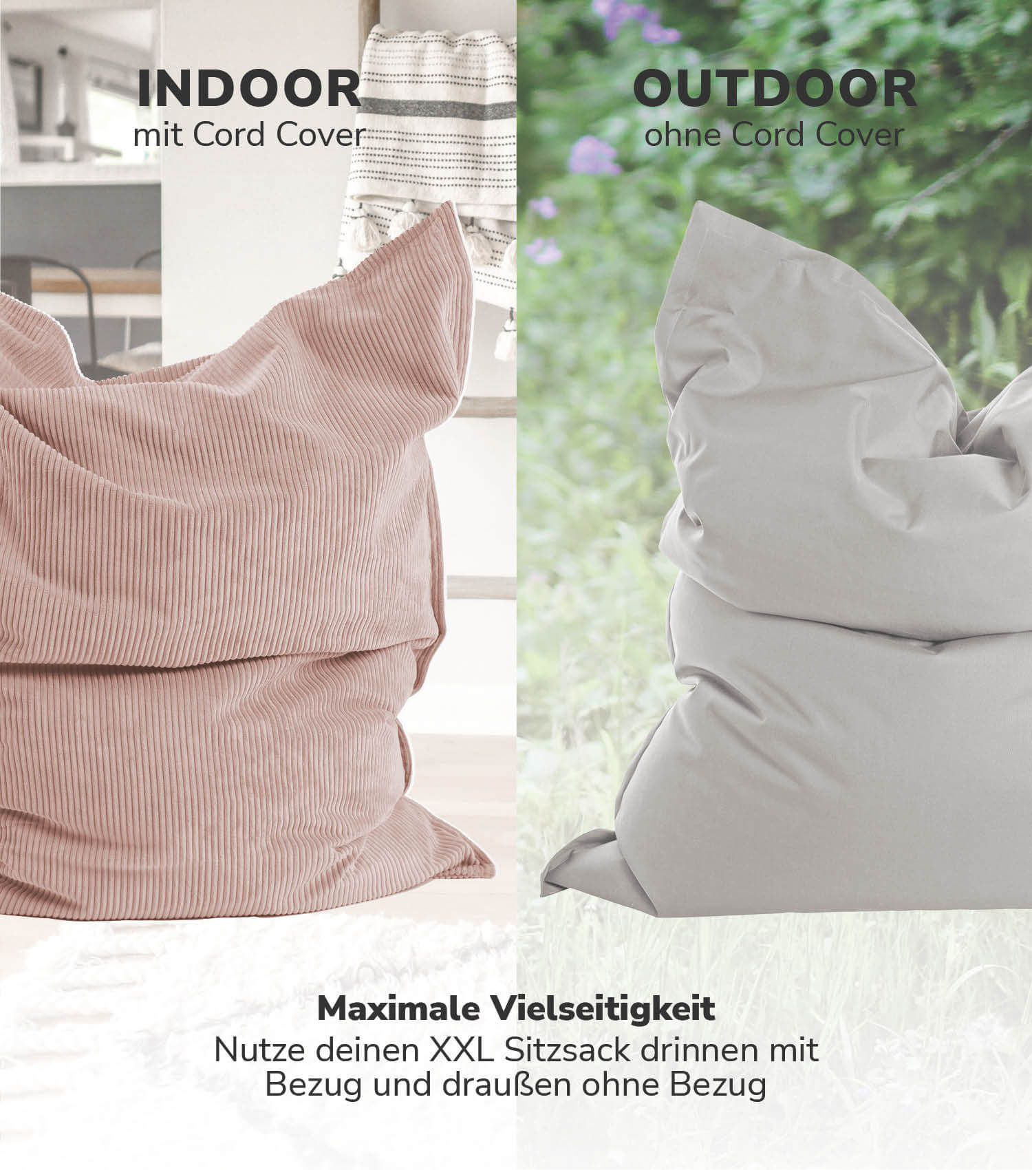 Housse de pouf bean bag en velours côtelé rose