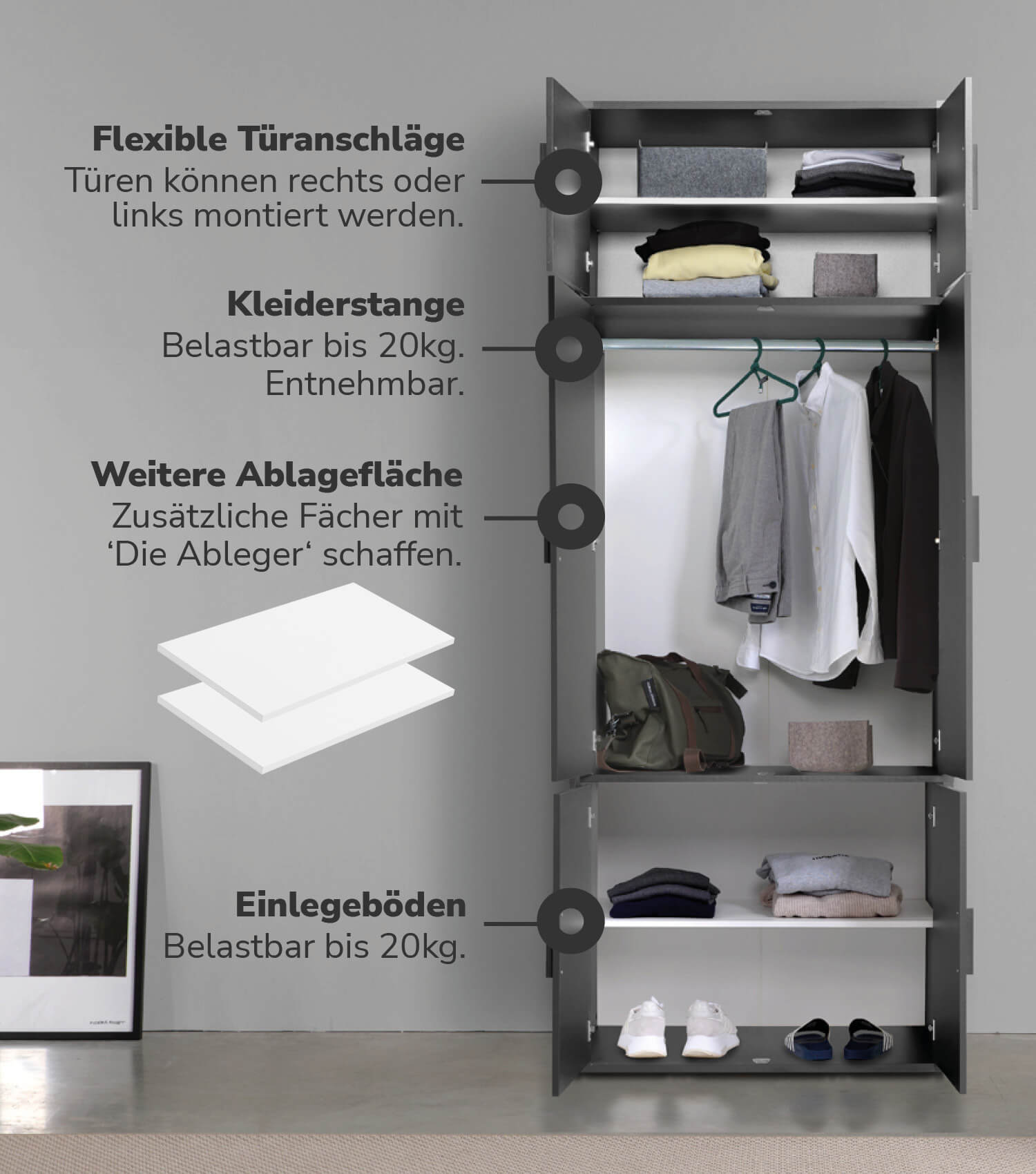 Armoire penderie chambre à coucher, meuble de rangement en bois