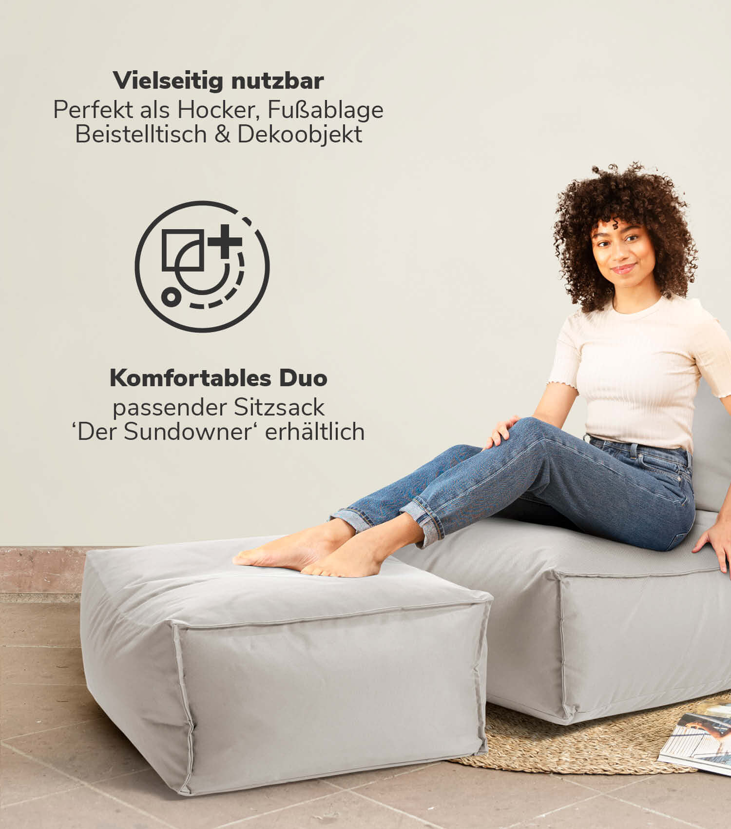 Pouf d'extérieur gris carré repose-pieds coussin de sol 'Der Ruhepouf'