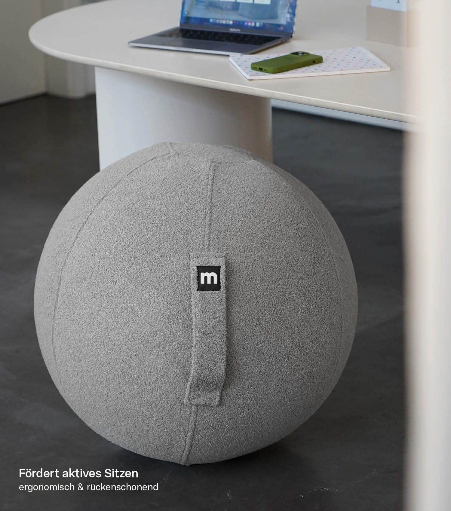 Ballon assis en tissu ergonomique pour le bureau, ballon de gymnastique gris