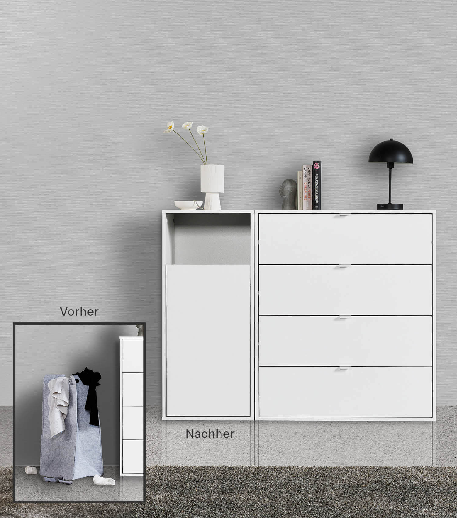 Meuble à linge en bois avec séparateur de linge et panier à linge, sku WS1.1-alpw