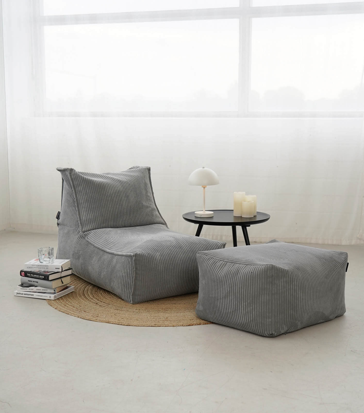 Pouf géant XXL + repose-pieds pour enfants et adultes avec remplissage 'Der Gelassene'