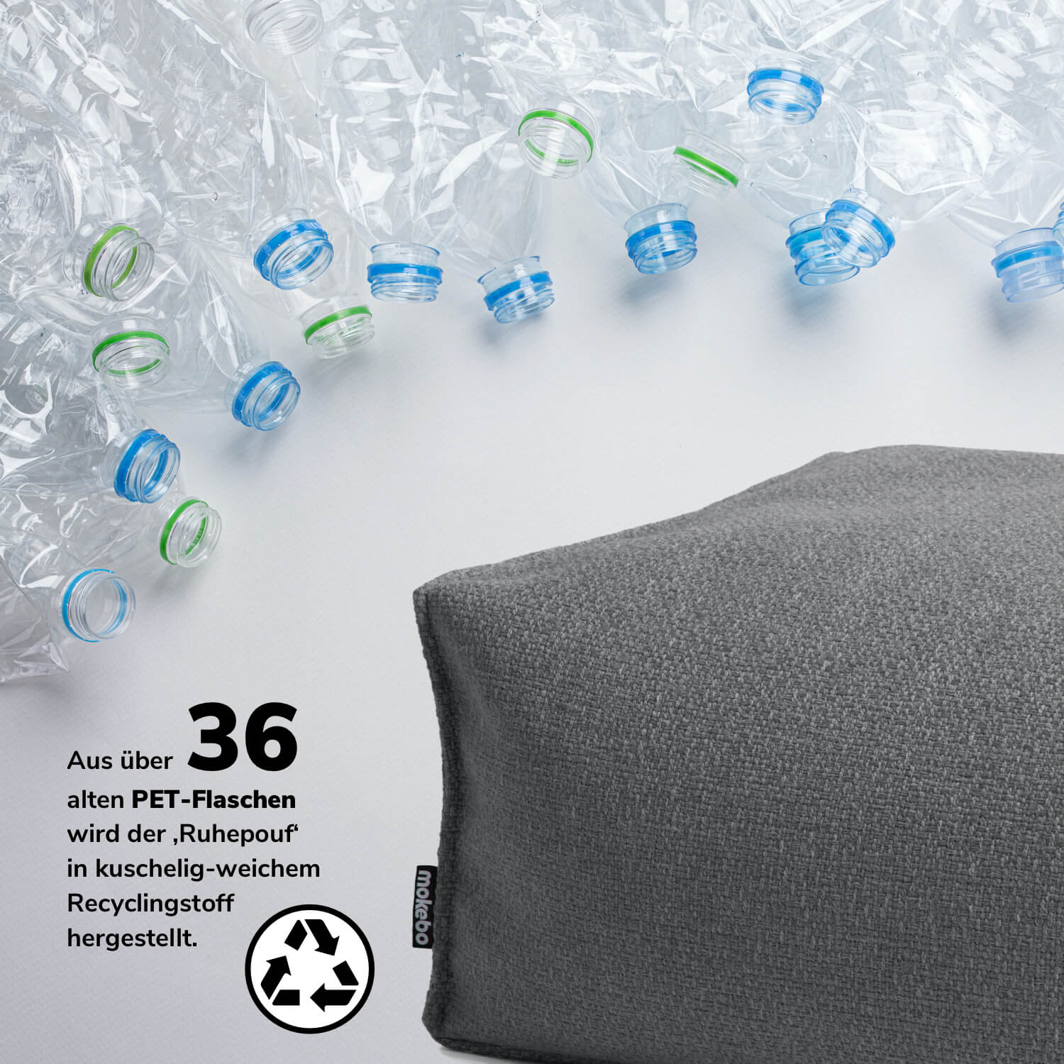Pouf d'intérieur gris carré repose-pieds coussin de sol 'Der Ruhestifter' tabouret bas