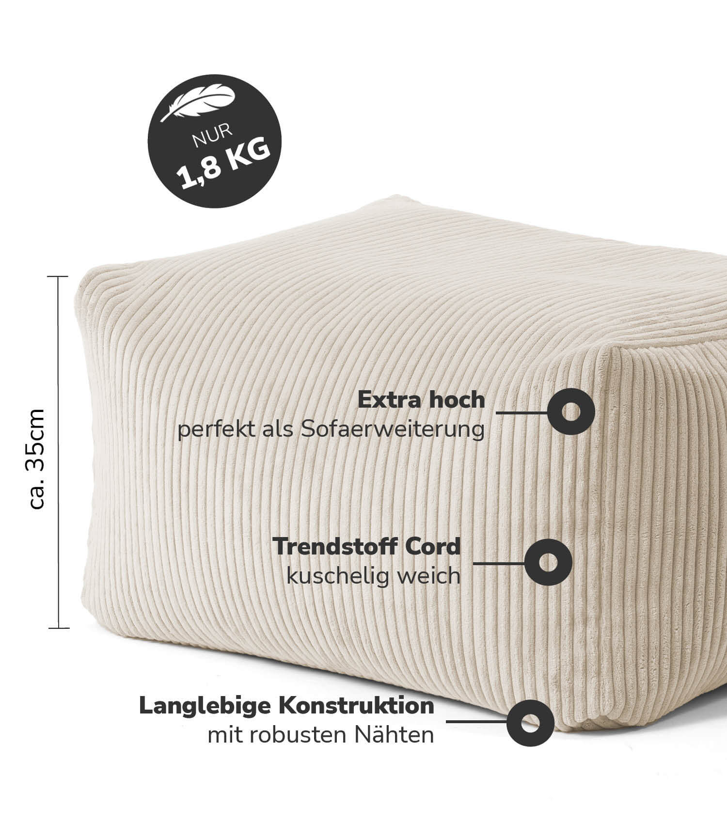 Pouf d'intérieur tabouret assise coussin de sol 'Der Ruhestifter' repose-pieds carré