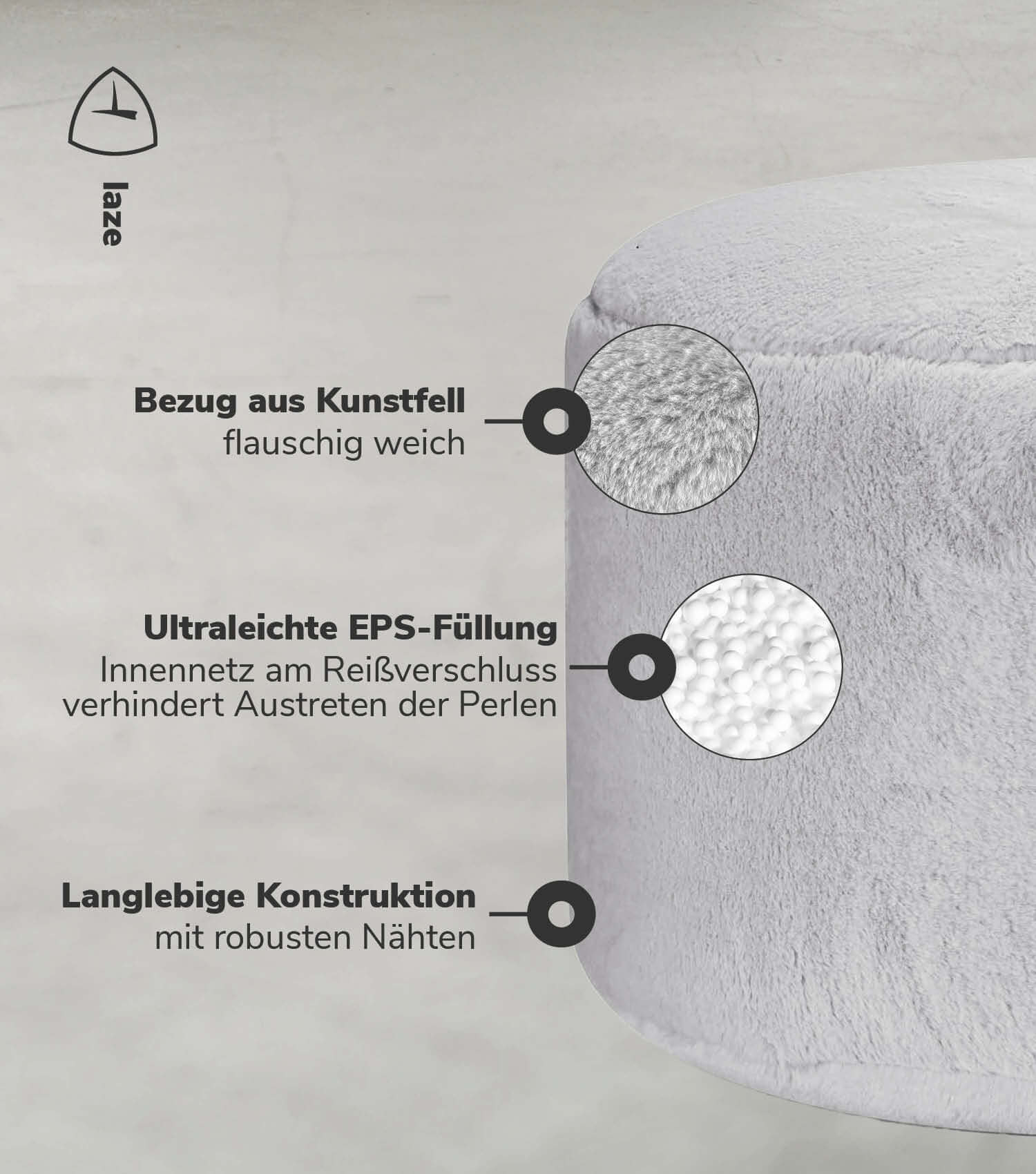 Pouf repose-pieds gris en tissu doux mokebo