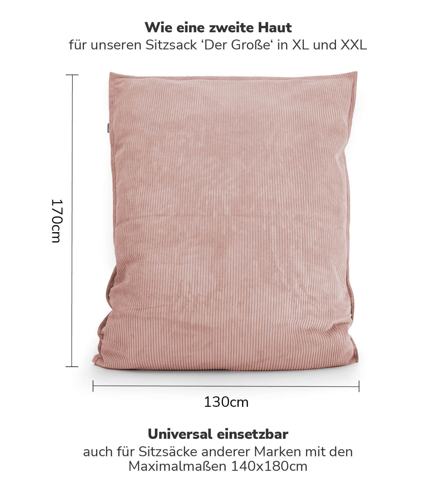 Housse de pouf bean bag en velours côtelé rose