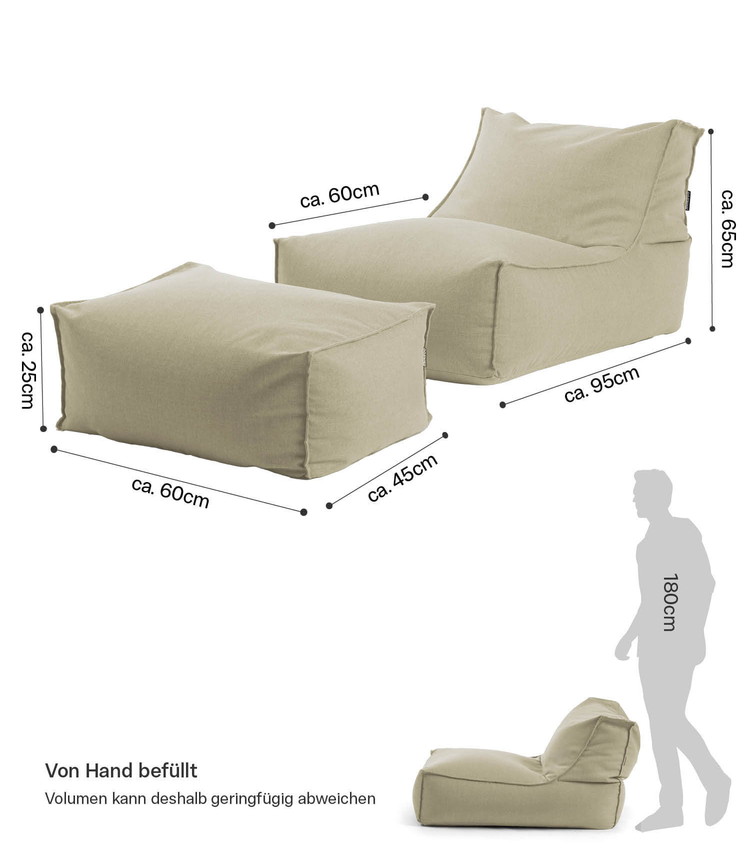 Pouf de sol relaxation Bean Bag Sitzbag en tissu, coloris sable