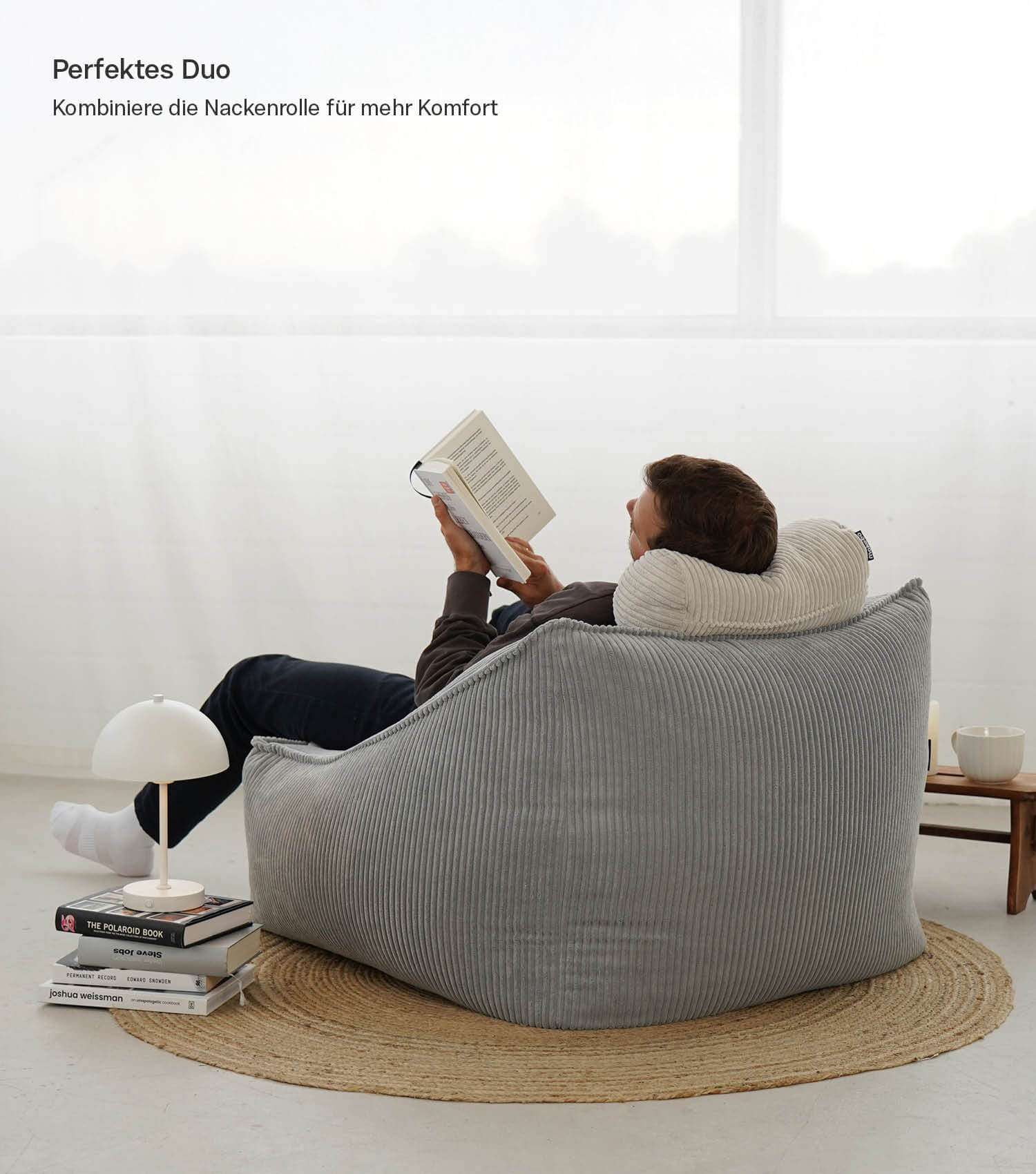 Fauteuil Cord XXL pouf poire fauteuil de lecture repose-pieds avec accoudoirs
