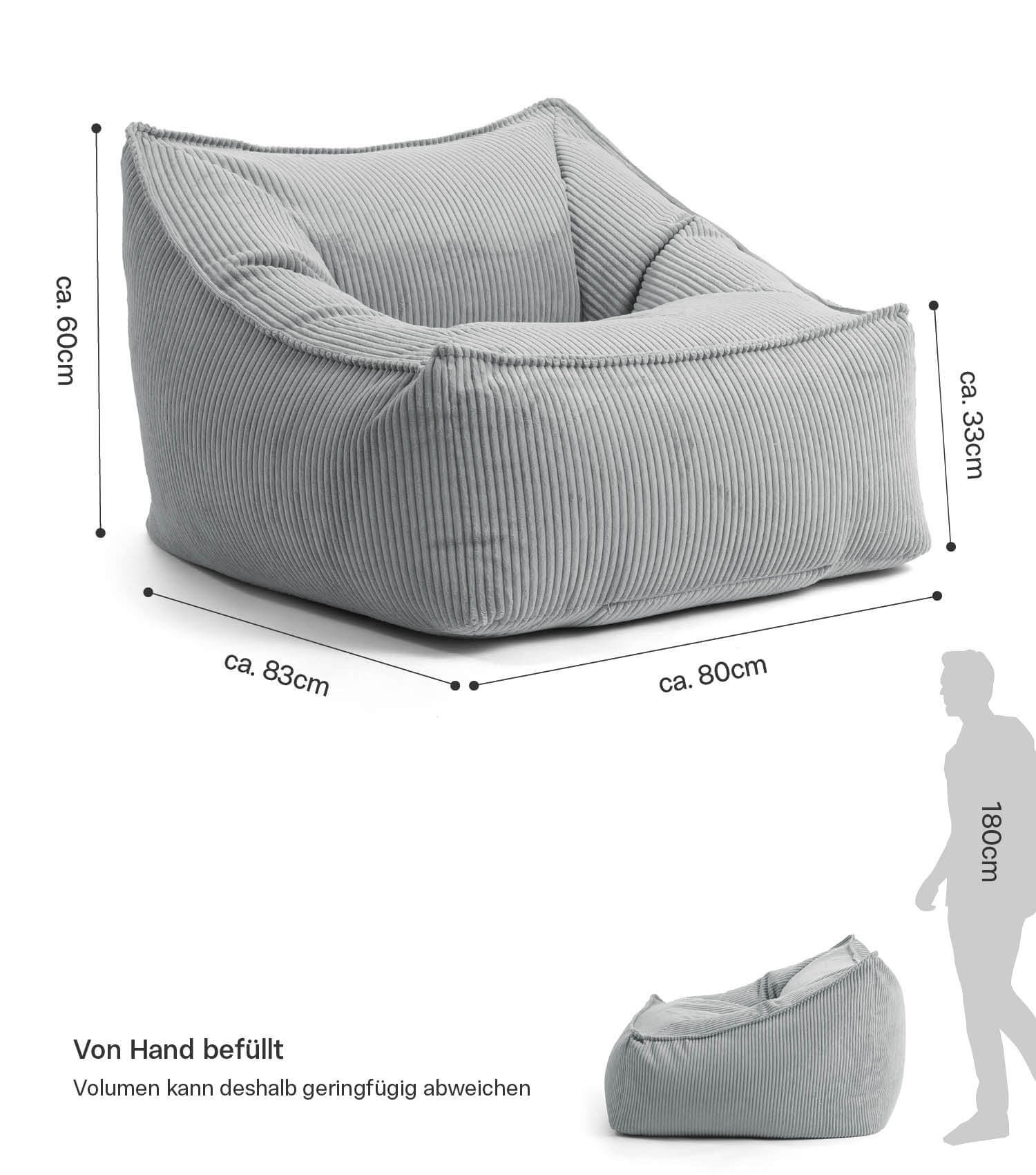 Fauteuil Cord XXL pouf de lecture avec accoudoirs