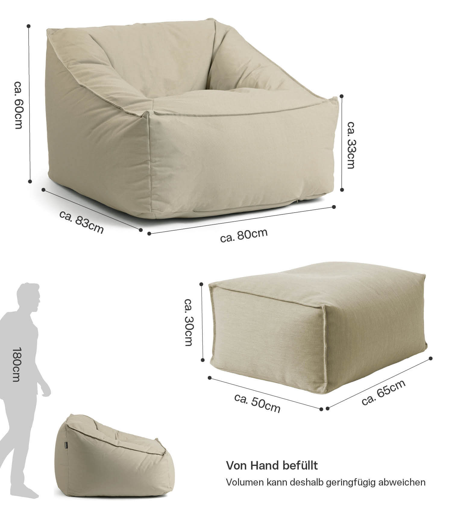 Pouf de sol repose-pieds sac de relaxation Talea beige sable