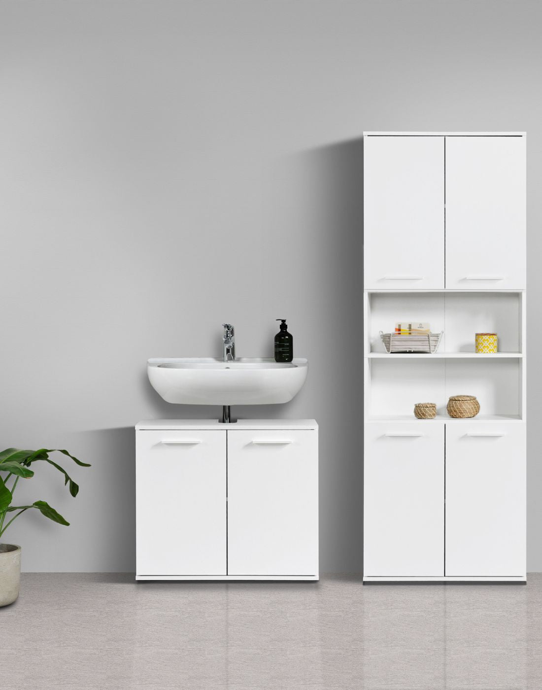 Meuble de salle de bain en blanc