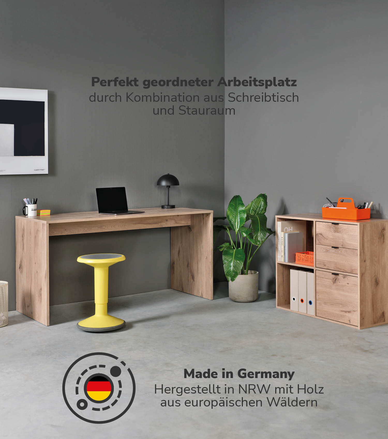 Bureau d'angle avec plateau en bois, design moderne mokebo