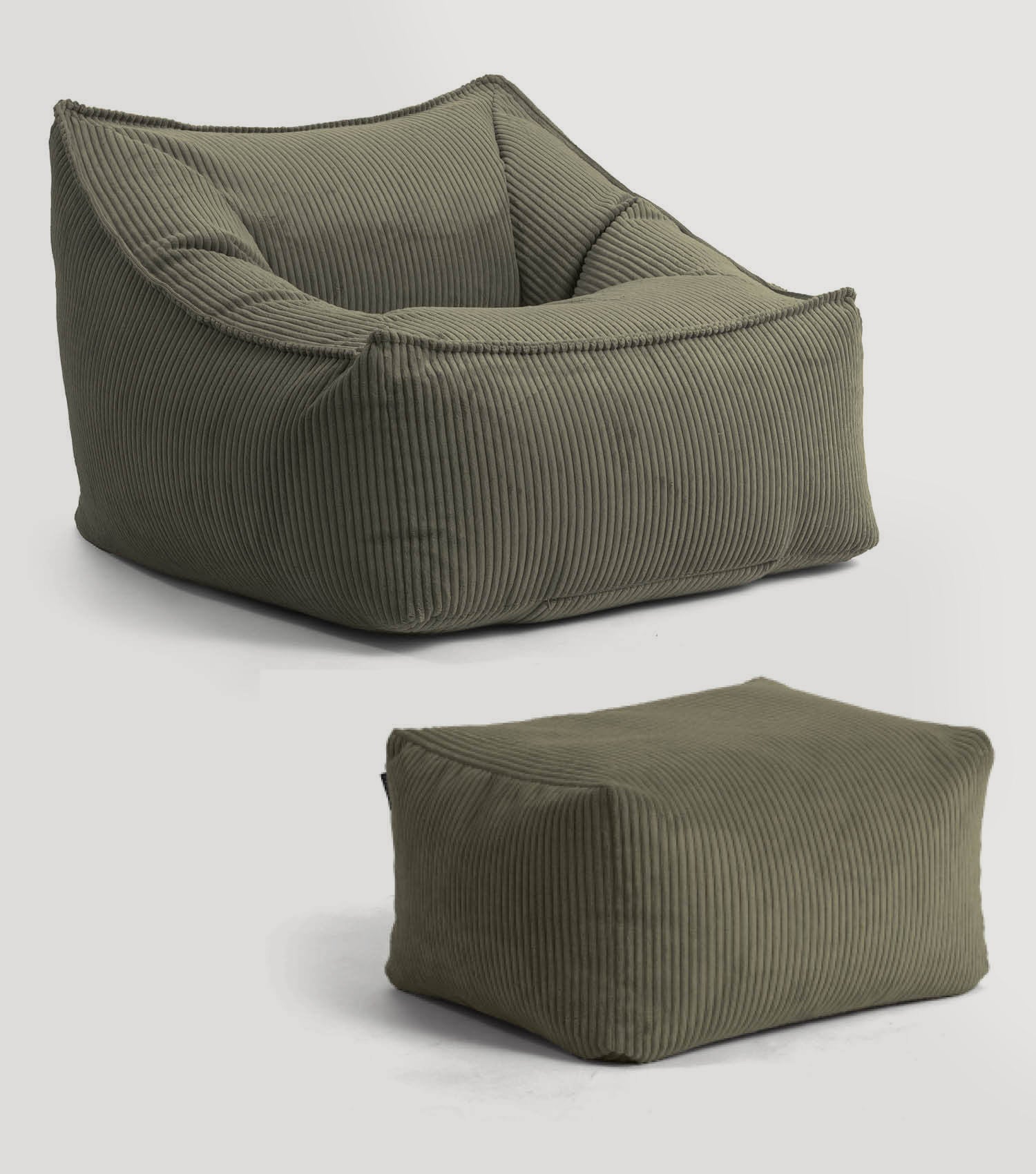 Fauteuil en velours côtelé XXL avec accoudoirs, pouf de lecture confortable