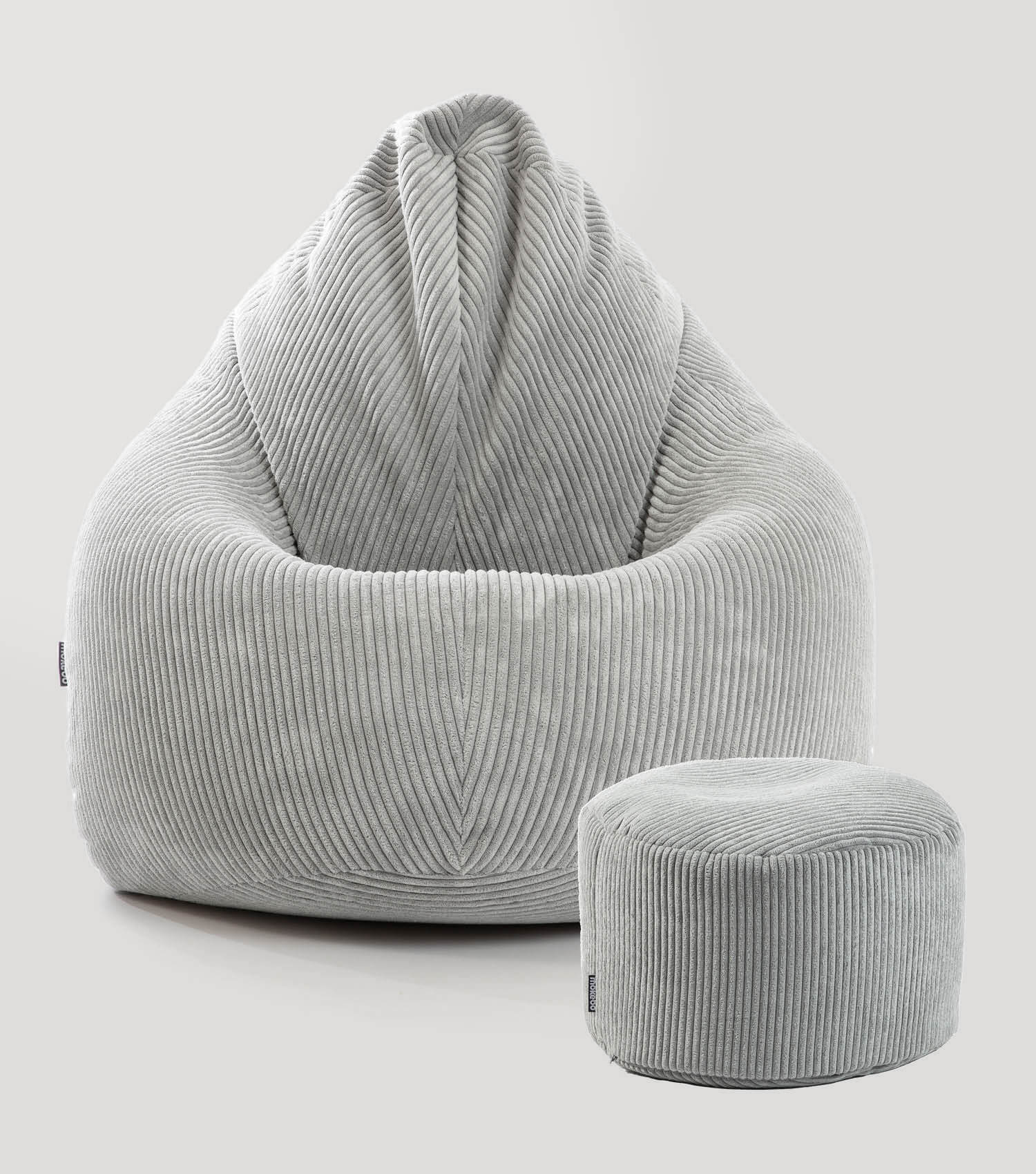 Pouf Bean Bag en velours côtelé gris, coussin de sol confortable pour enfants et adultes