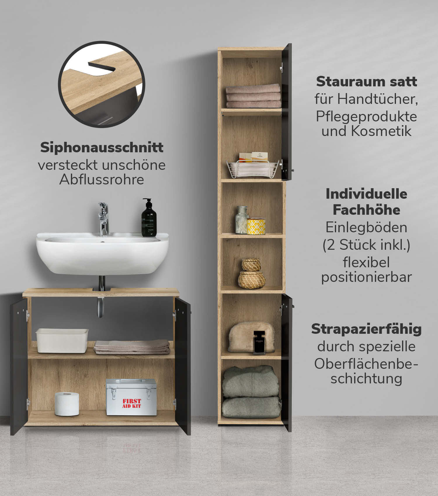 Ensemble de meubles de salle de bain avec armoires de rangement - Badezimmerschränke Schrank Set