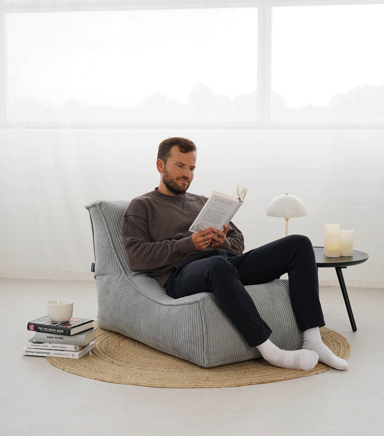 Pouf géant XXL + repose-pieds pour enfants et adultes avec remplissage 'Der Gelassene'#sku_BB2.1Poso-003gra#sku_BB2.2Poso-003gra