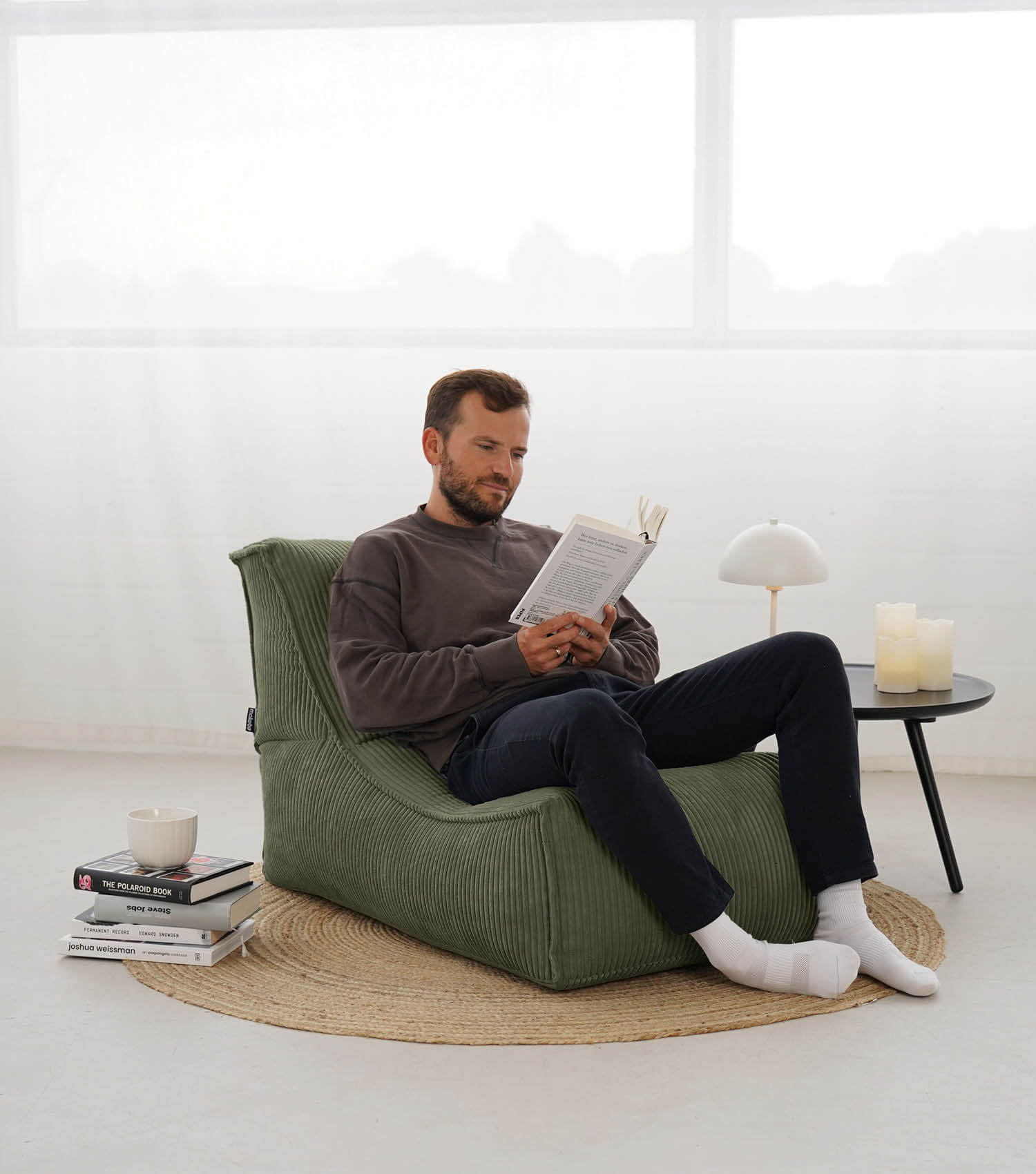 Pouf géant XXL + repose-pieds pour enfants et adultes avec remplissage 'Der Gelassene'