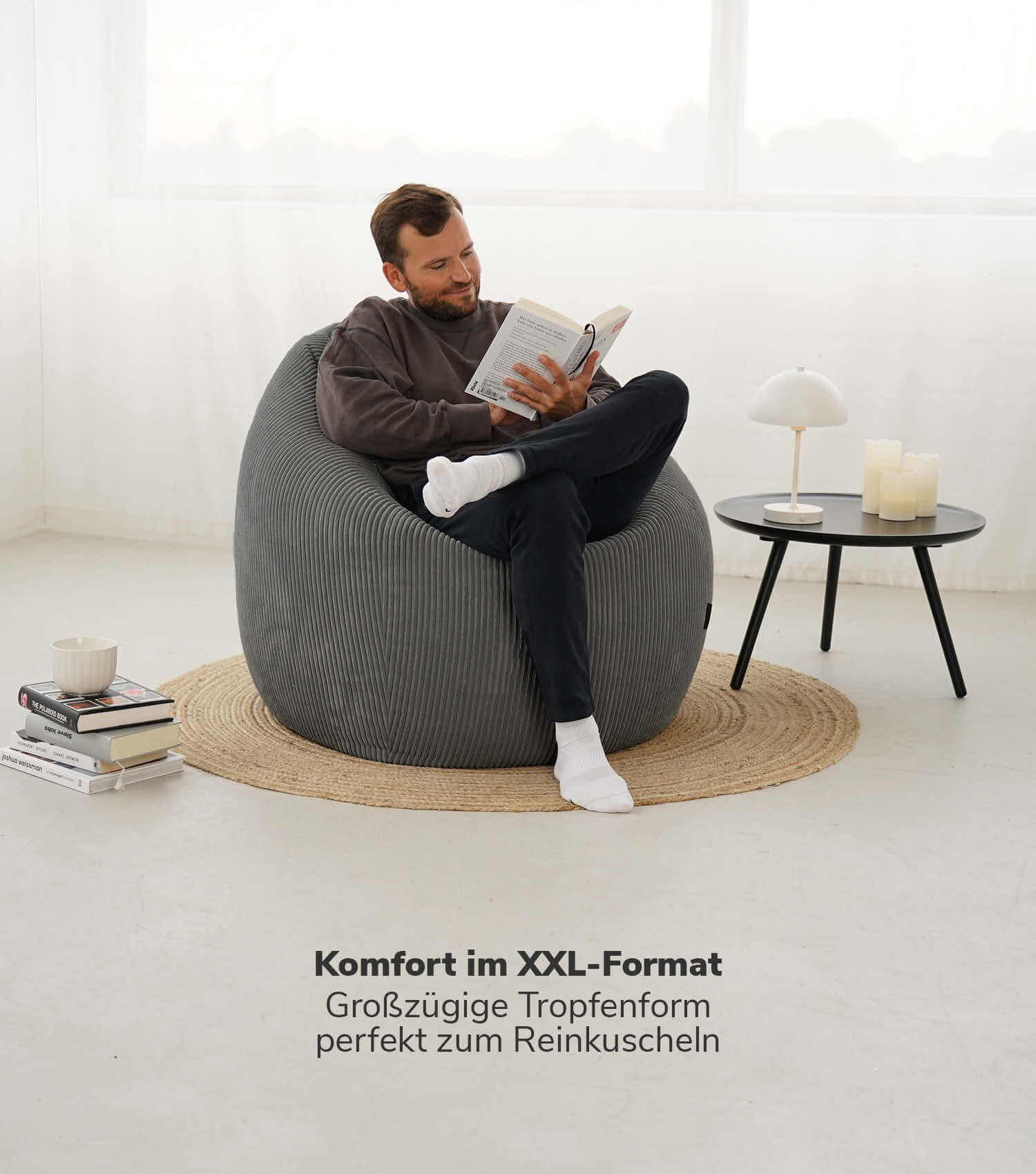 Pouf poire en velours côtelé anthracite, coussin de sol pour enfant