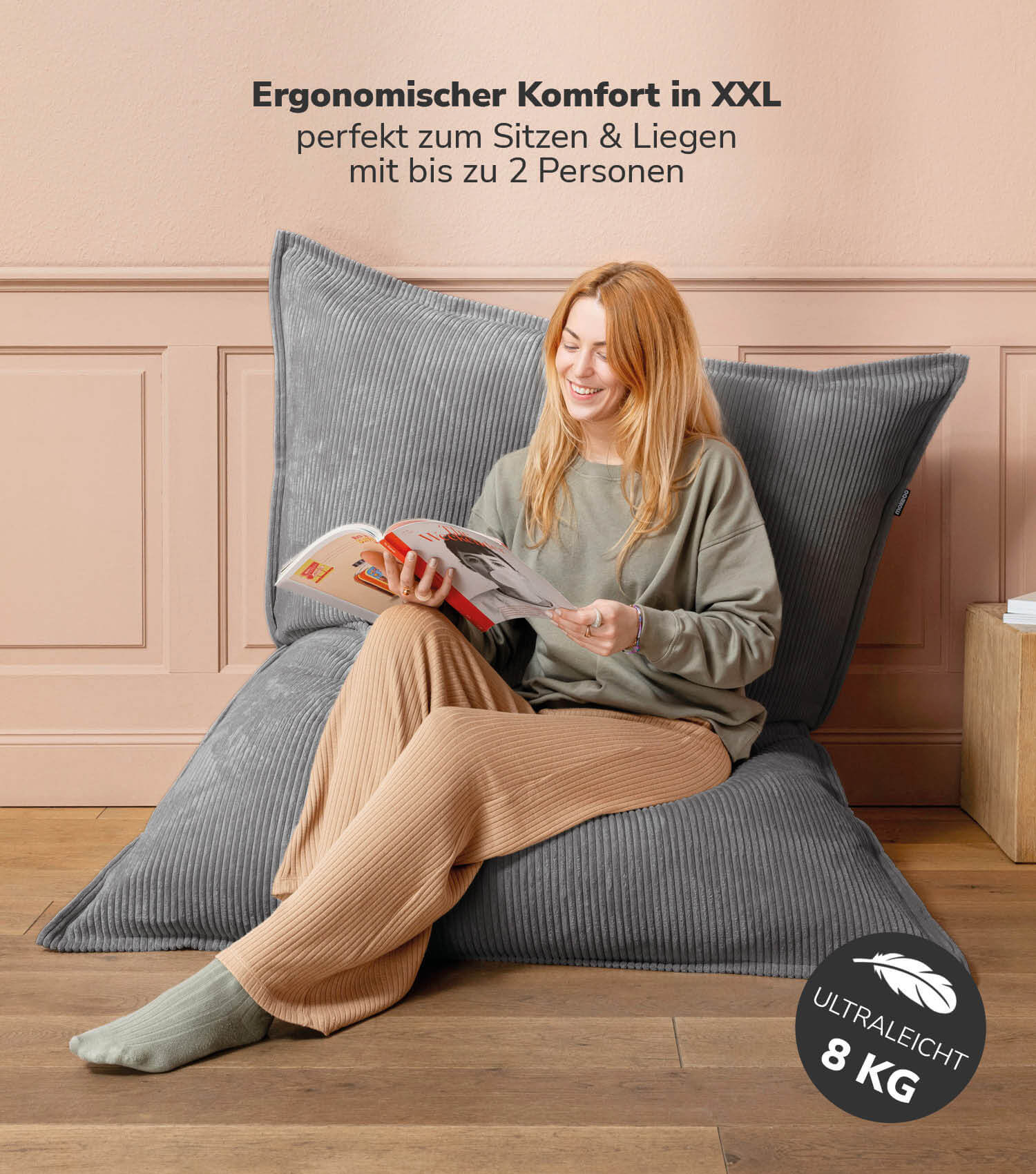 Pouf géant XXL avec housse en velours côtelé, bean bag rembourré, coussin de sol