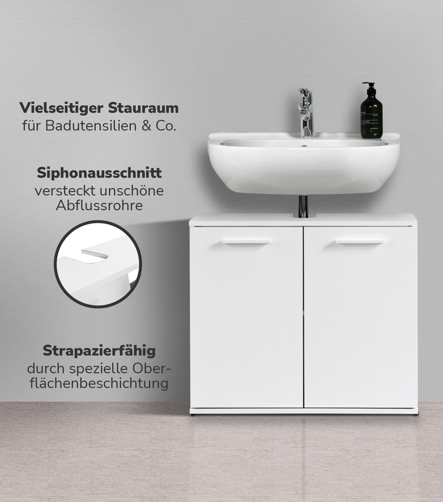 Meuble sous-lavabo blanc avec tiroirs et portes, sku BS1.1-alpw