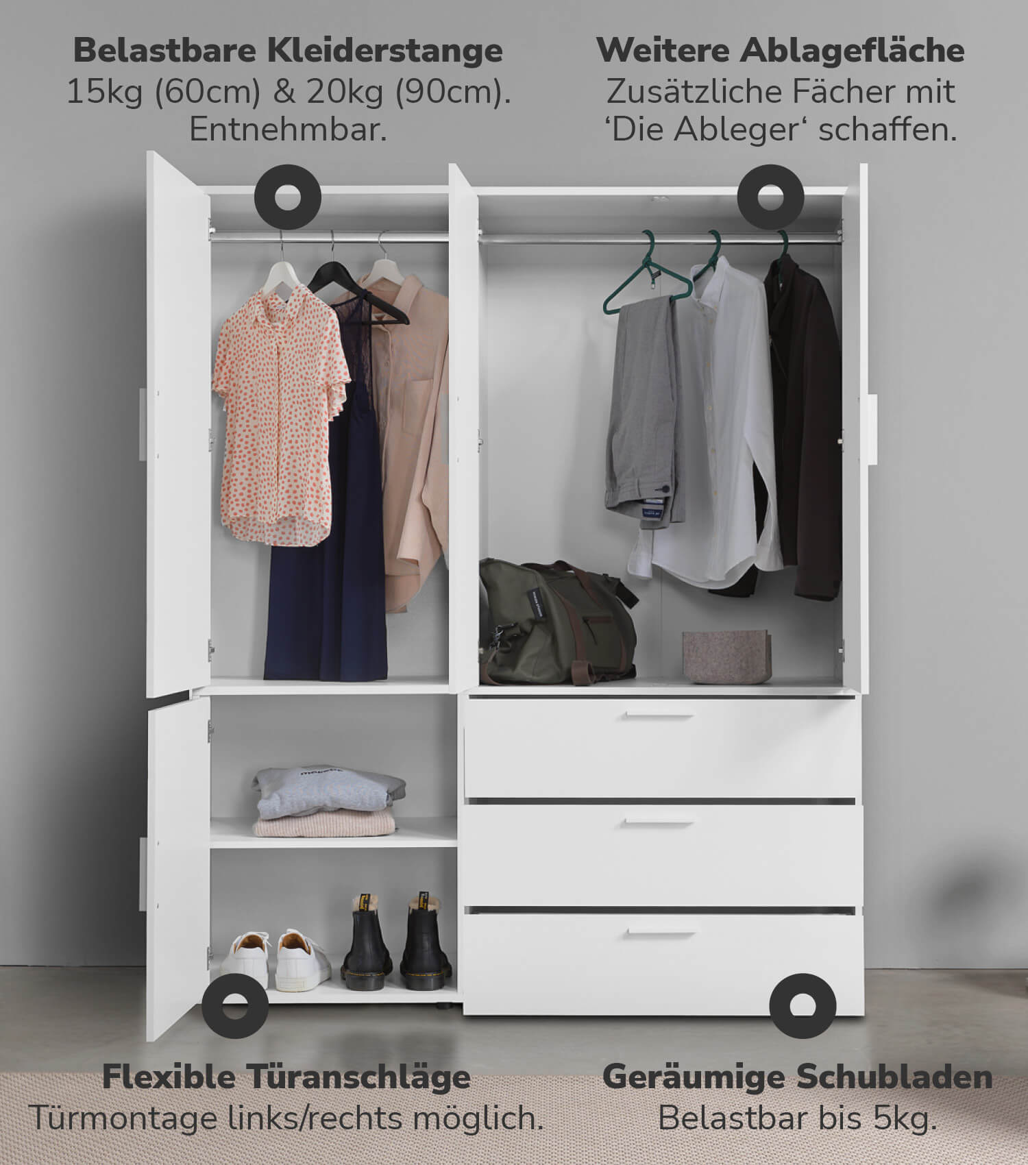 Armoire de rangement en bois - Kleiderschrank Garderobenschrank Schlafzimmerschrank Flurschrank