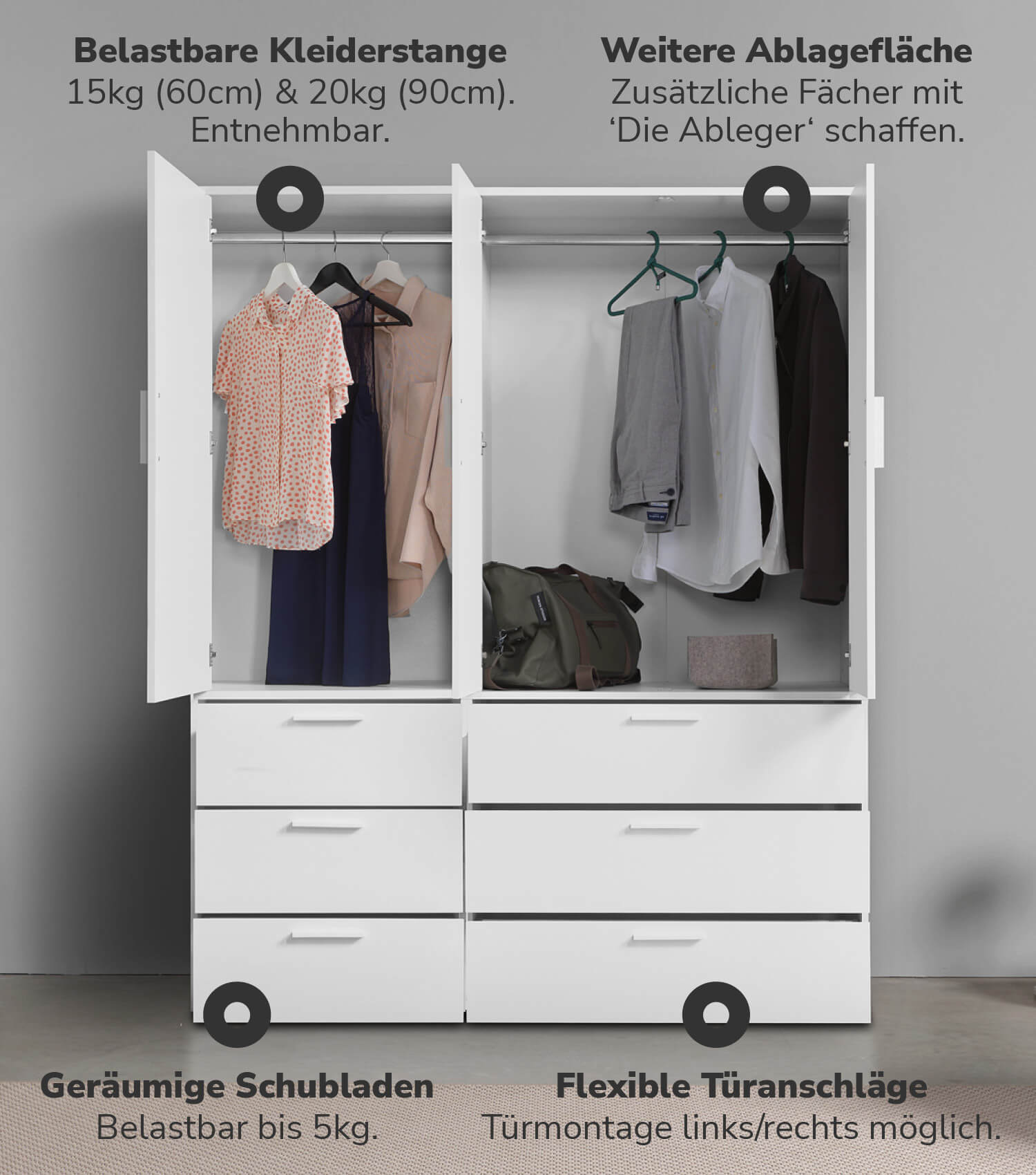 Armoire de rangement en bois - Kleiderschrank Garderobenschrank Schlafzimmerschrank Flurschrank