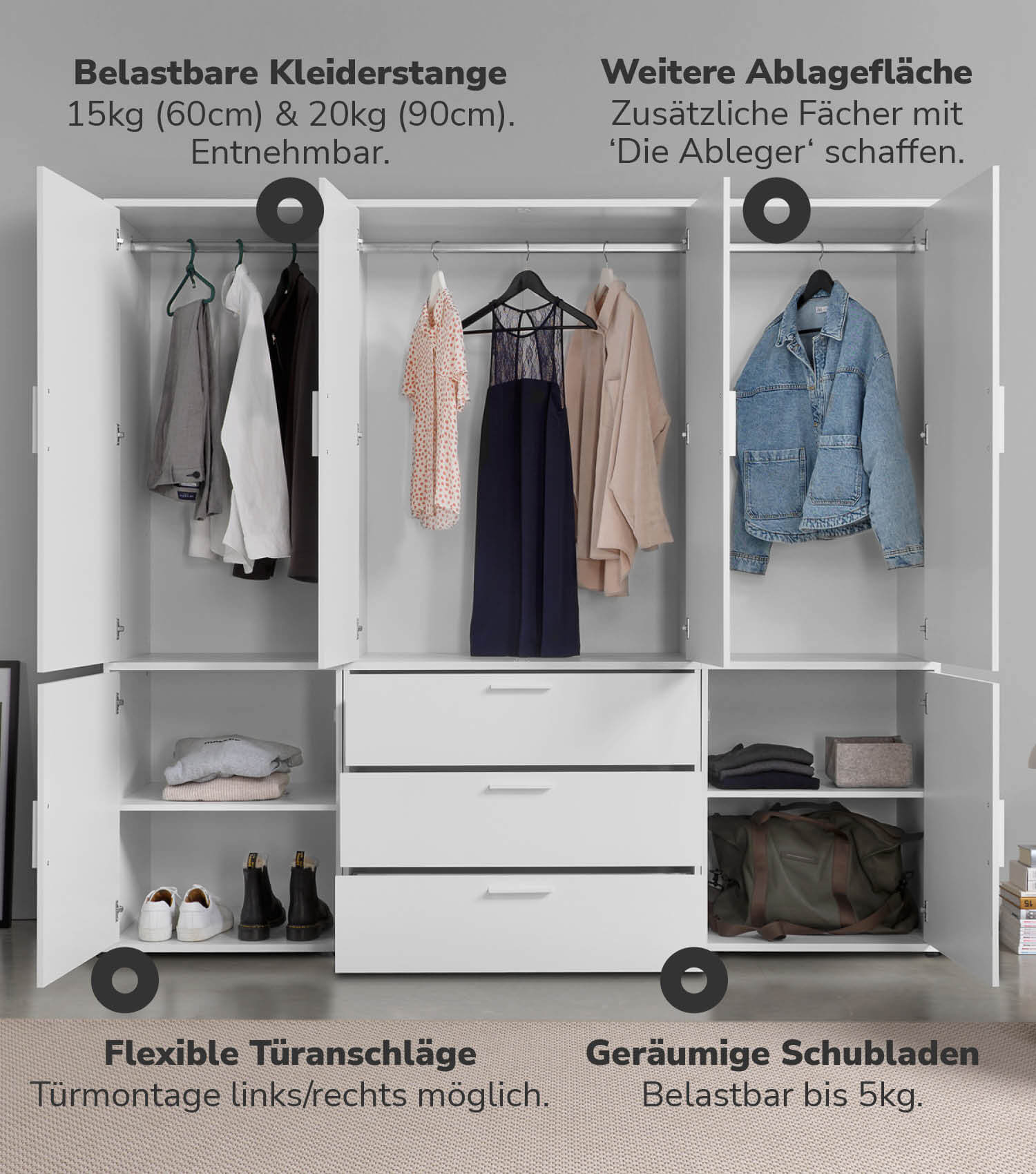 Armoire de rangement chambre à coucher corridor blanc