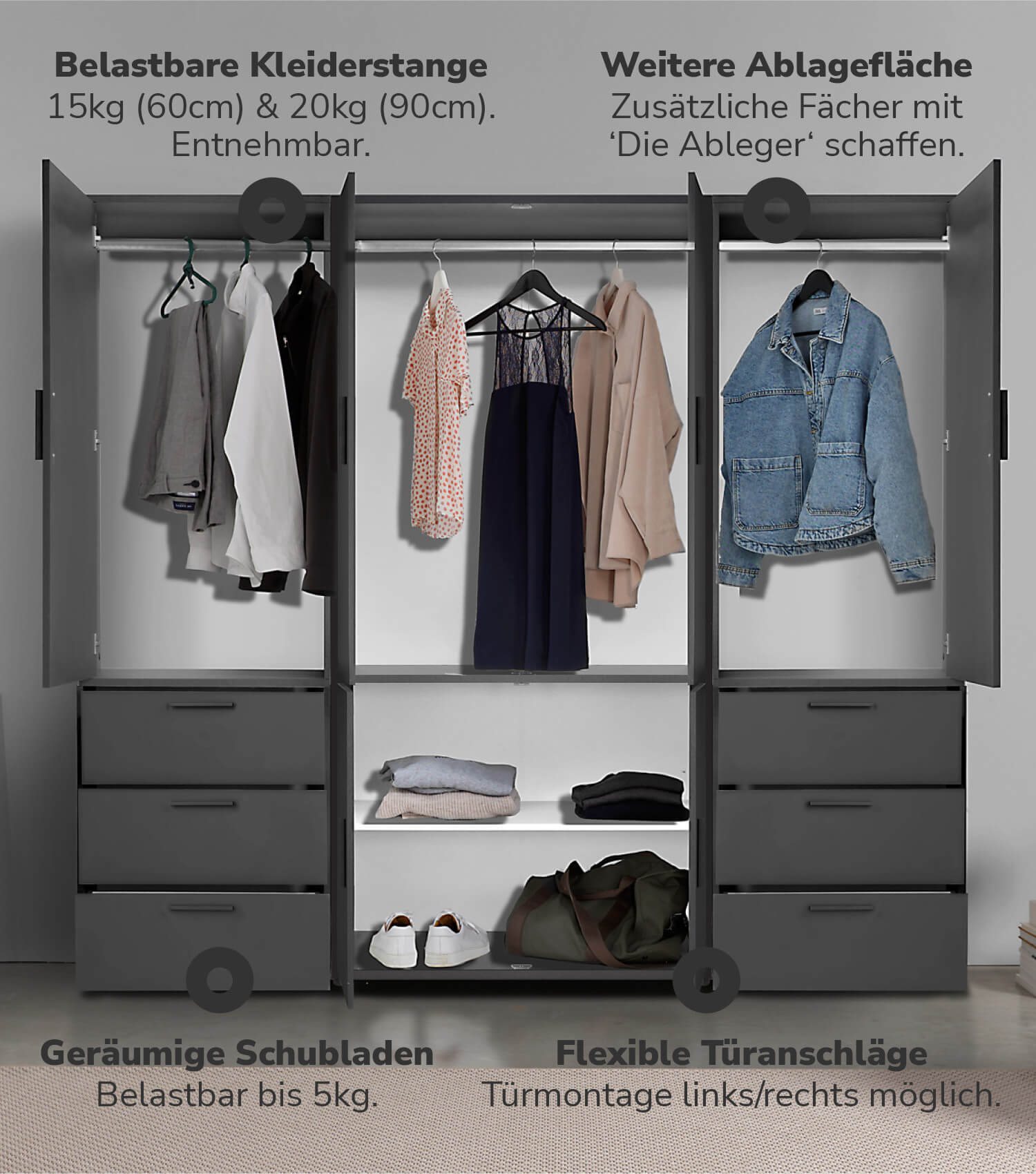 Armoire de chambre à coucher, placard d'entrée, meuble de rangement pour vêtements