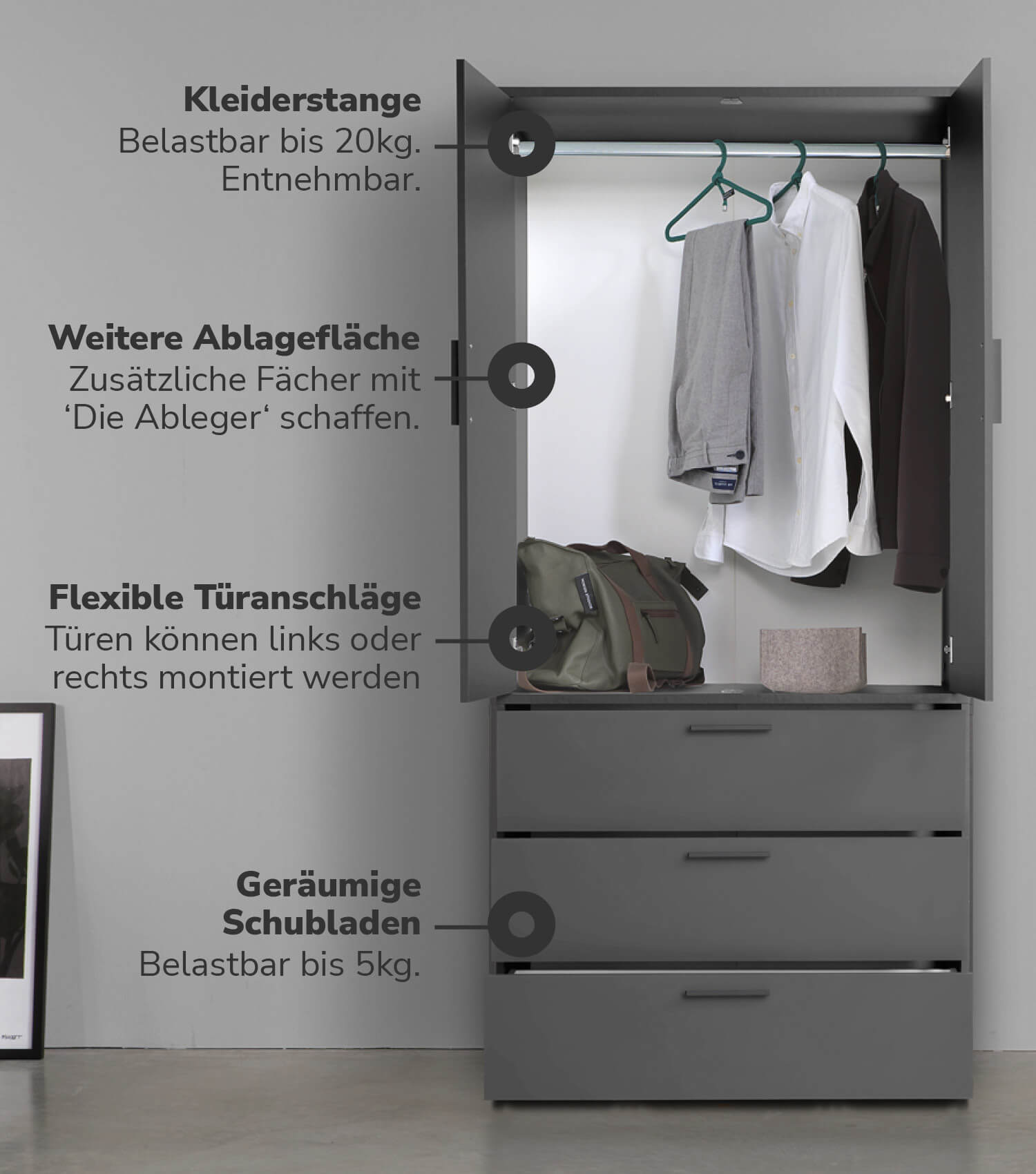 Armoire penderie chambre à coucher couloir - Kleiderschrank Garderobenschrank Schlafzimmerschrank Flurschrank