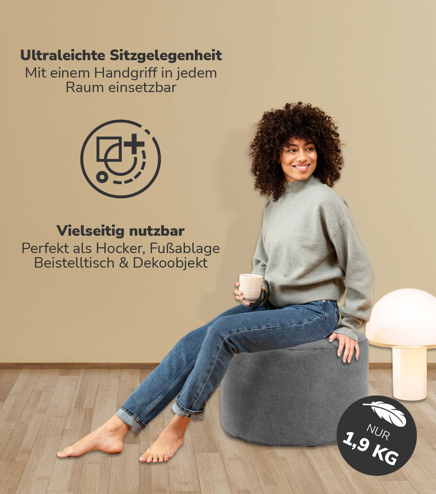 Pouf intérieur rond Sitzkissen repose-pieds 'Der Ruhepouf' anthracite