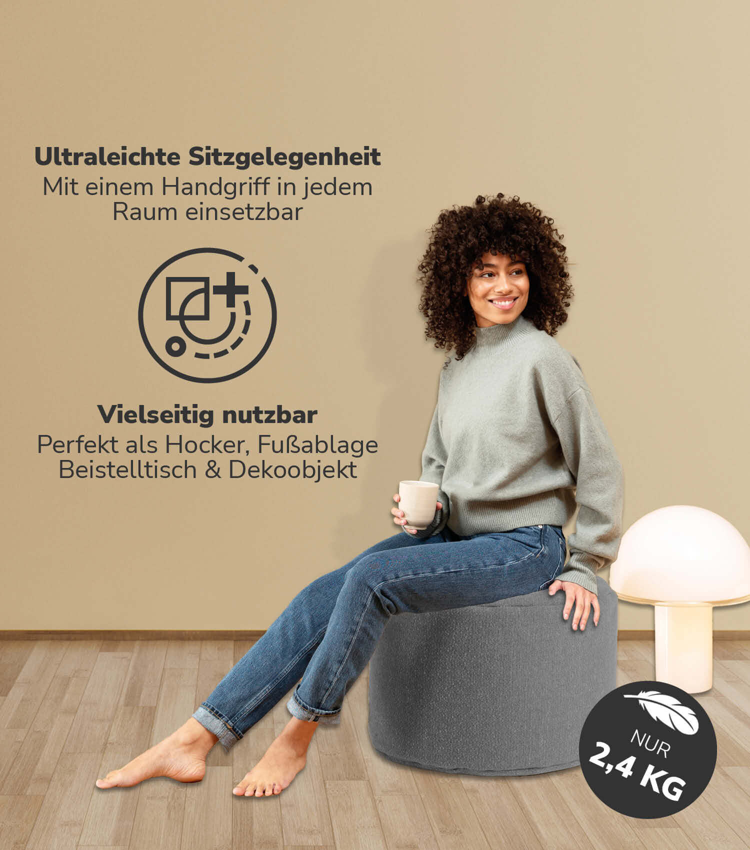 Pouf intérieur rond repose-pieds coussin de sol 'Der Ruhepouf' gris