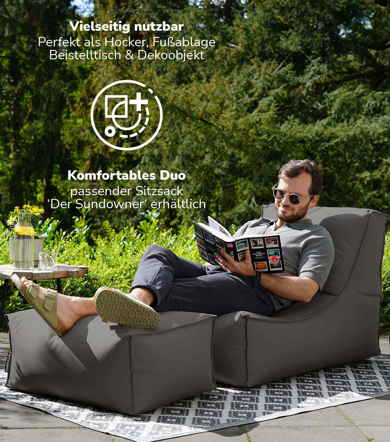 Pouf d'extérieur repose-pieds coussin de sol 'Der Ruhepouf' tabouret carré