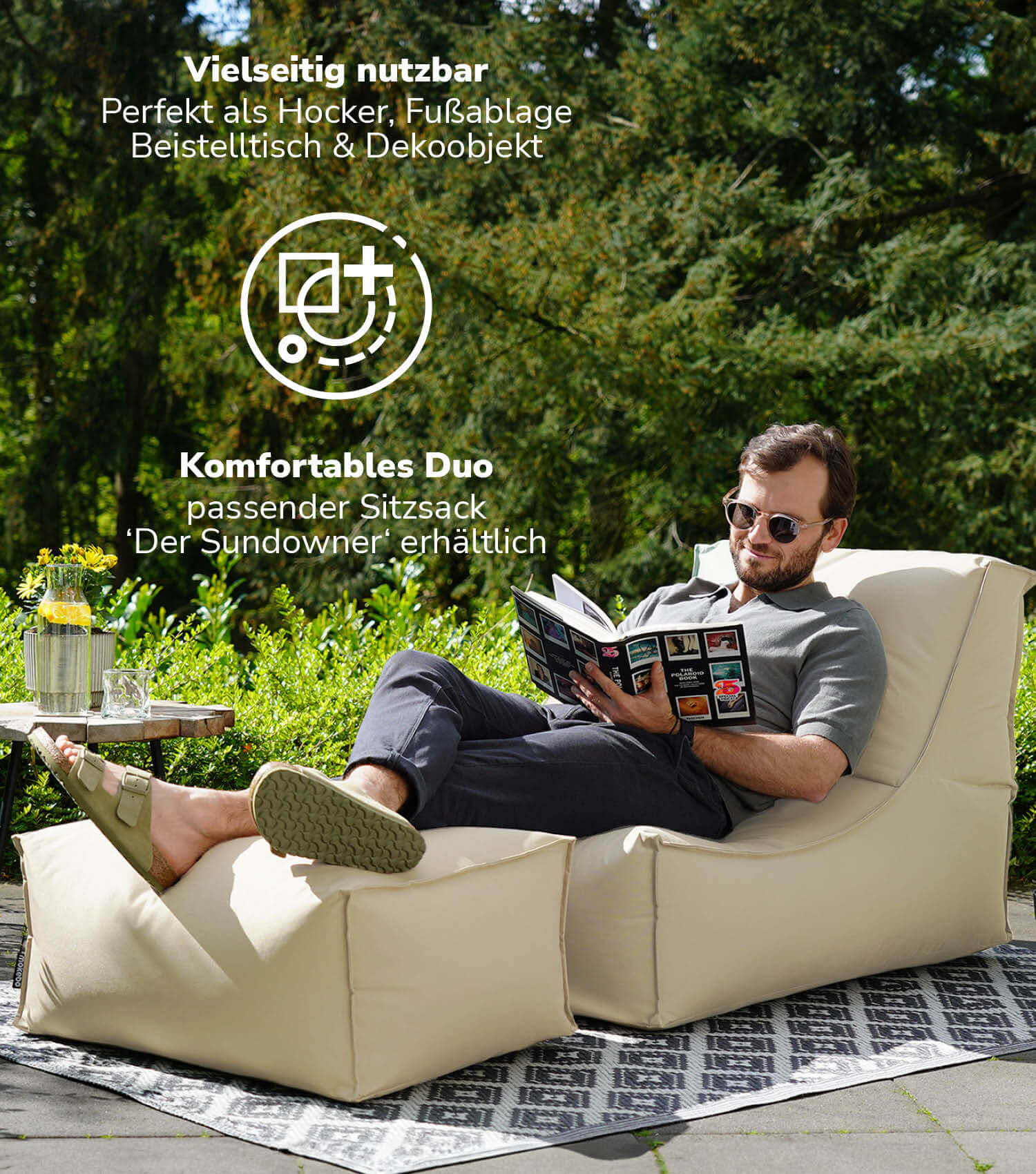 Pouf de jardin carré repose-pieds coussin de sol 'Der Ruhepouf' tabouret carré