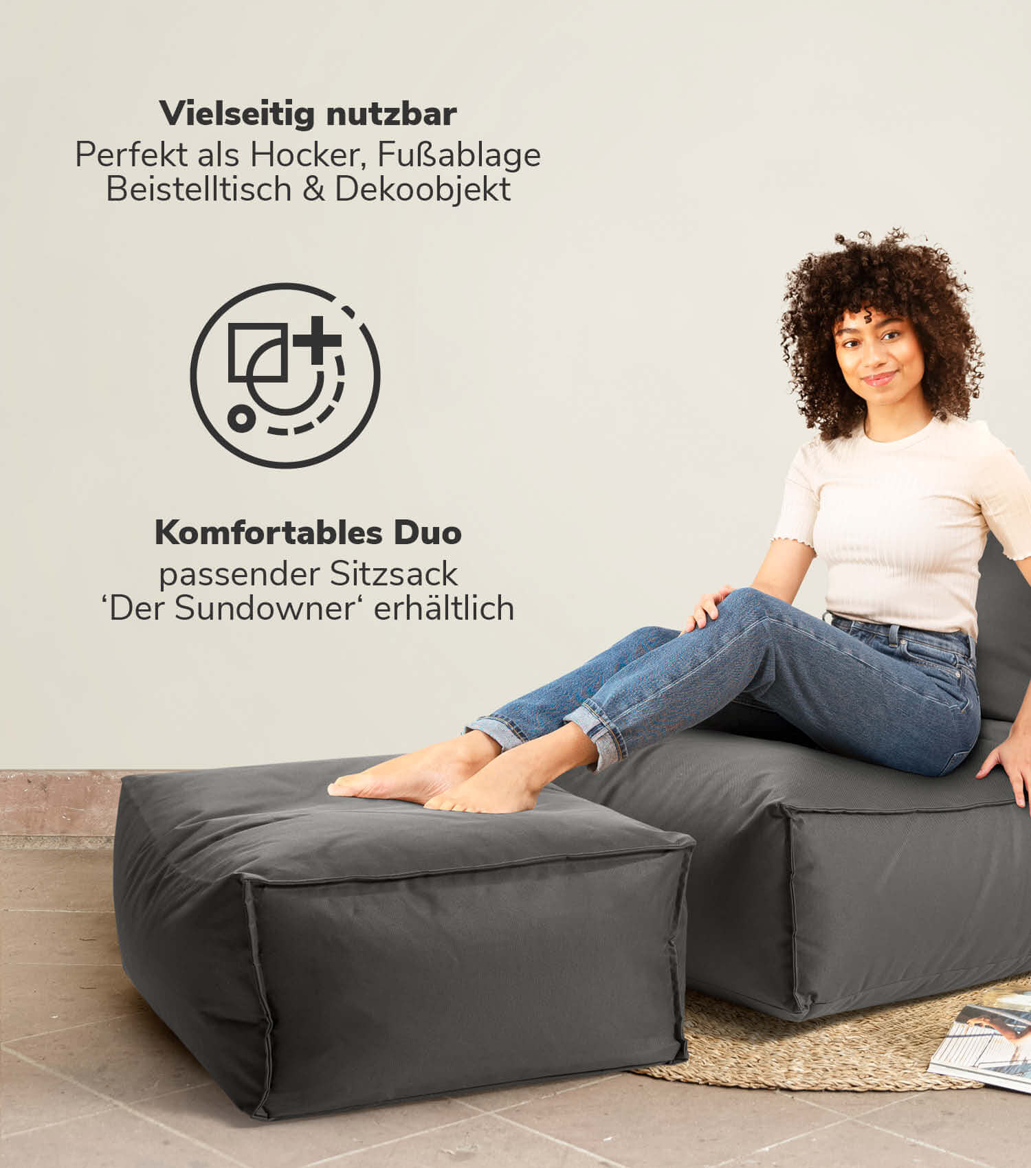 Pouf d'extérieur repose-pieds coussin de sol 'Der Ruhepouf' repose-pieds carré