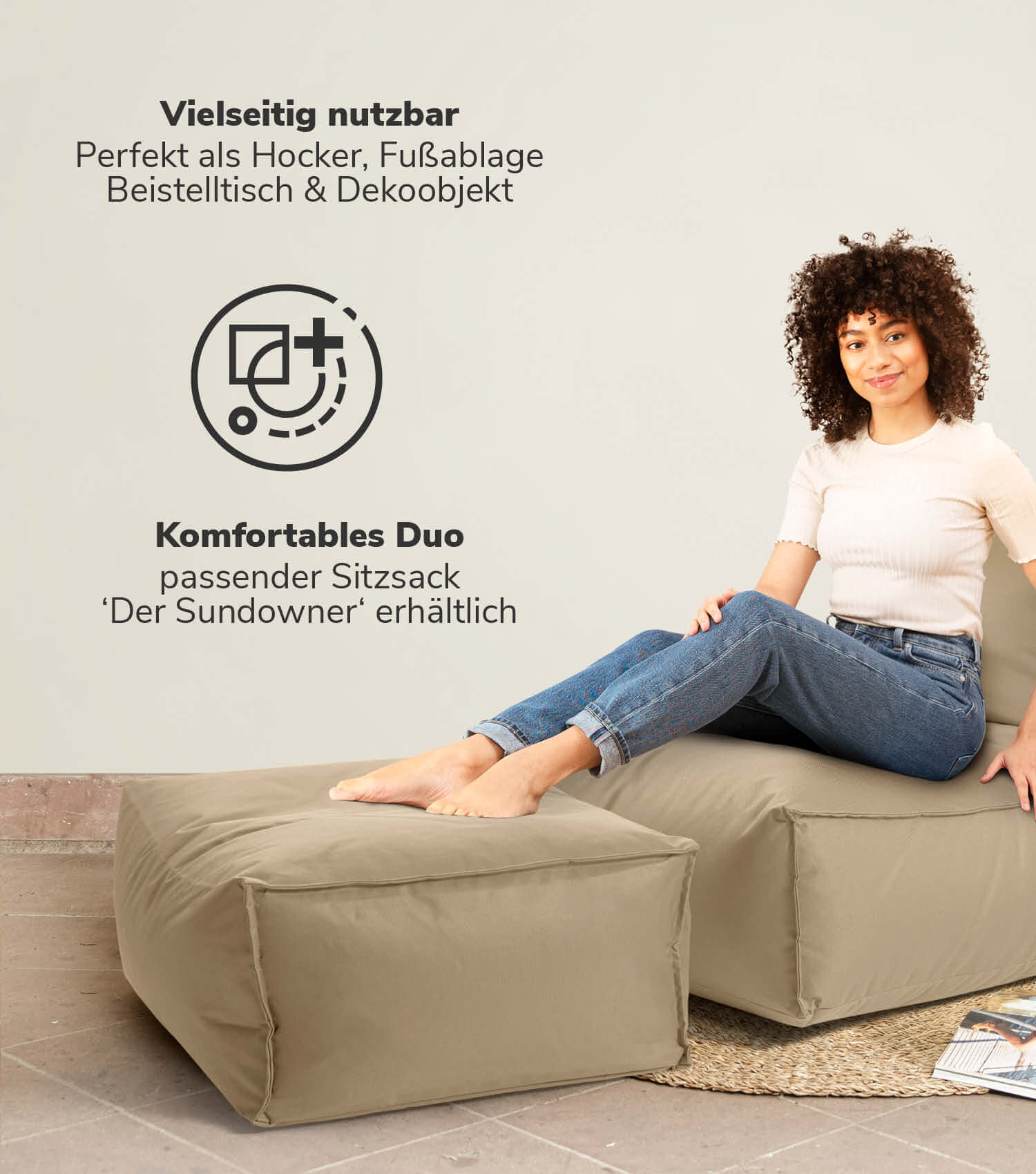 Pouf d'extérieur tabouret coussin de sol 'Der Ruhepouf' repose-pieds carré