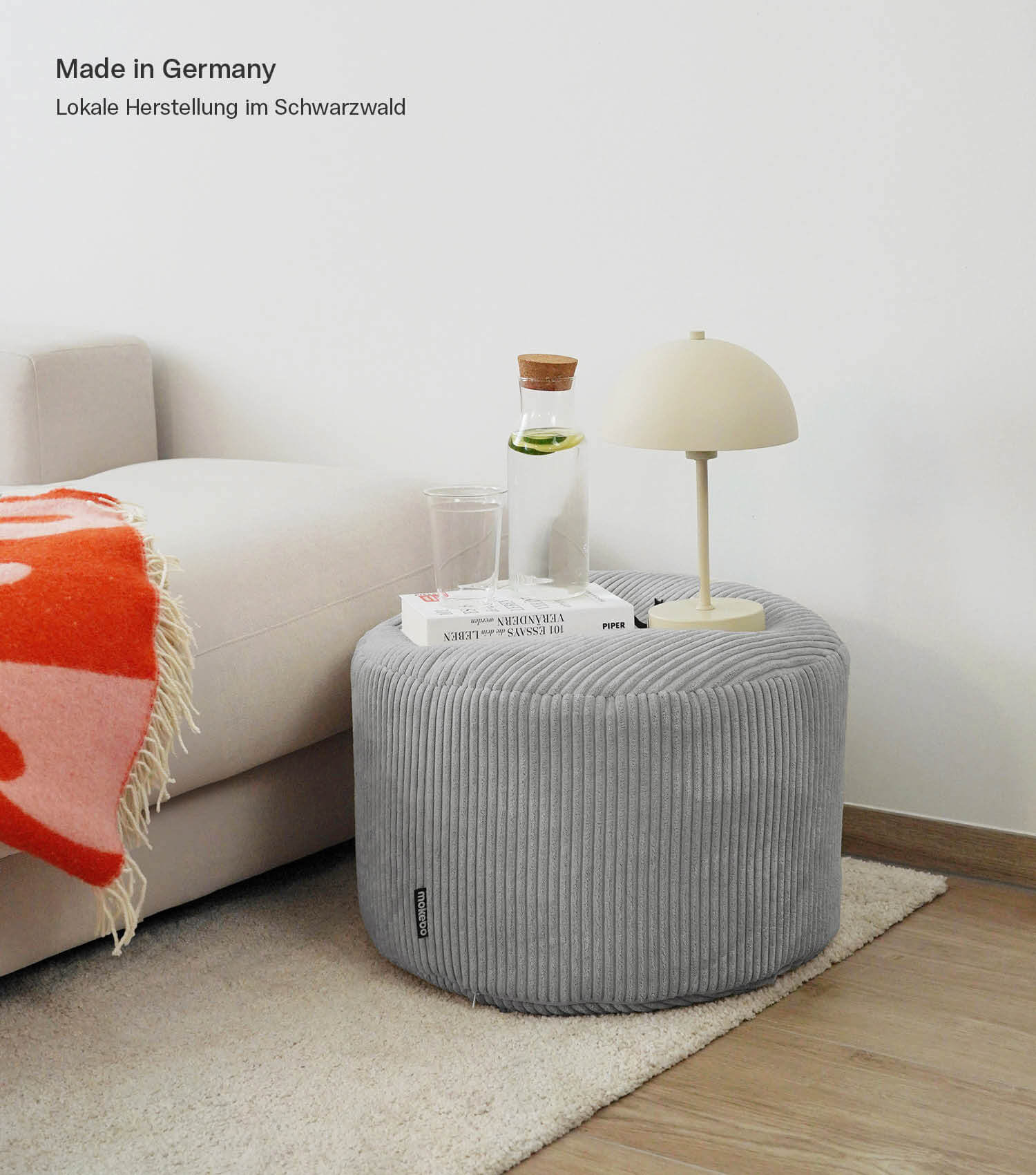 Mokebo® 'Der faule Lenz' pouf intérieur en velours côtelé, tabouret rond 50x30cm