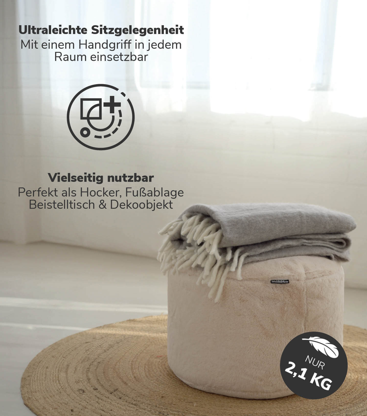 Pouf de rangement et repose-pieds multifonctionnel mokebo