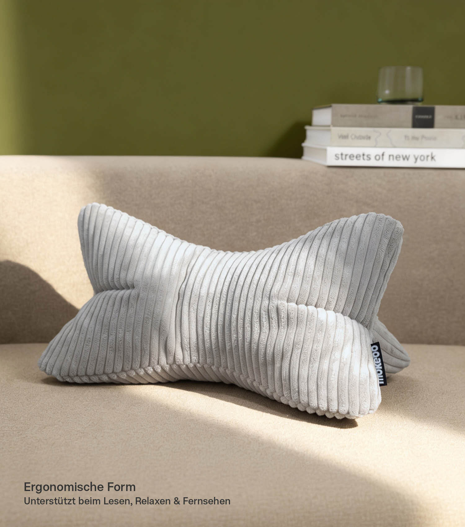 Coussin de lecture gris pour nuque et dos