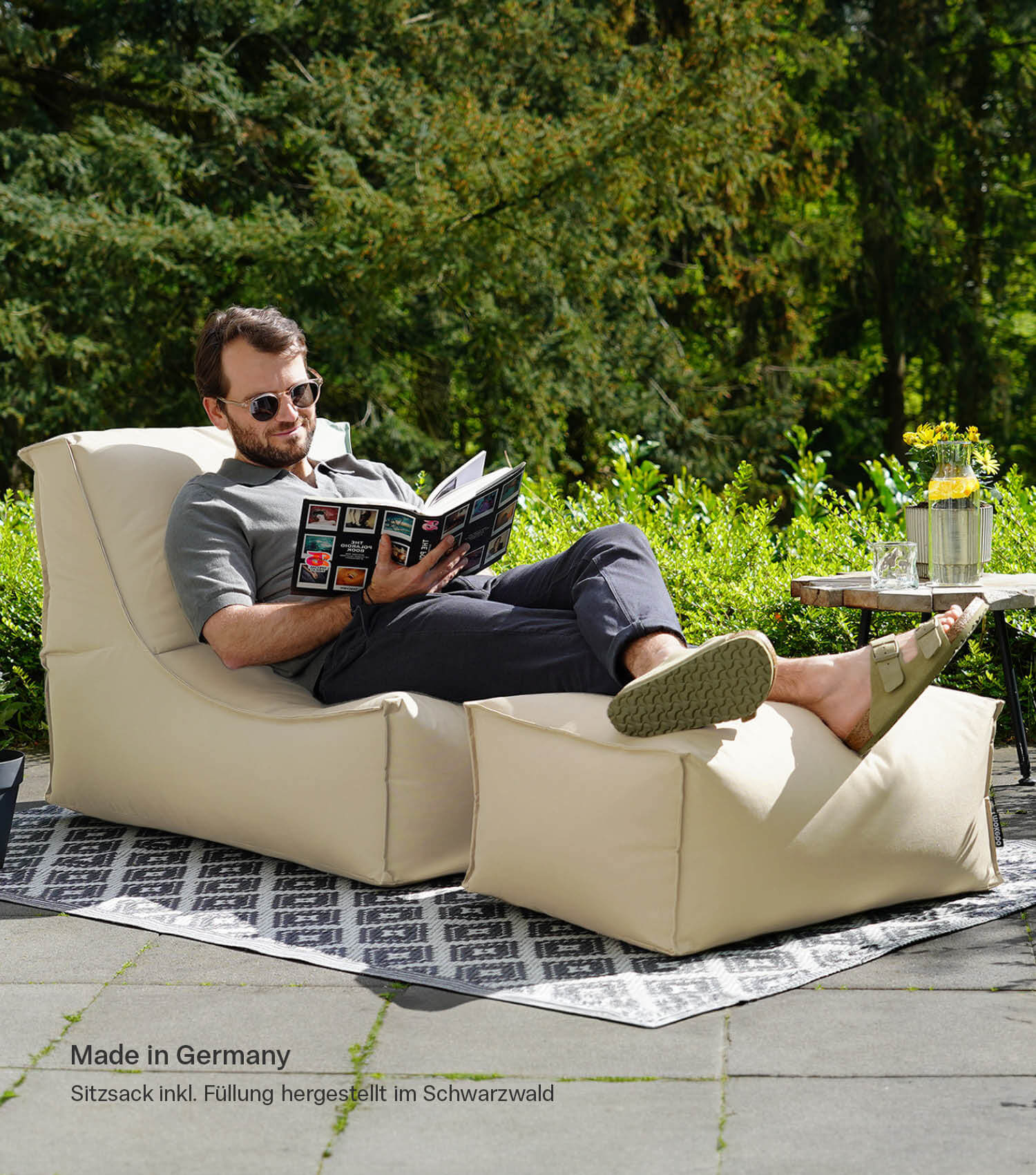 Pouf de sol rembourré bean bag, fauteuil relax en tissu, repose-pieds confortable