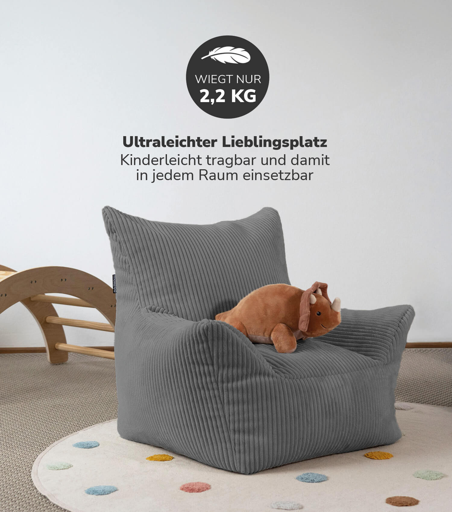 Pouf de sol pour enfant en velours côtelé, fauteuil de lecture confortable pour enfant