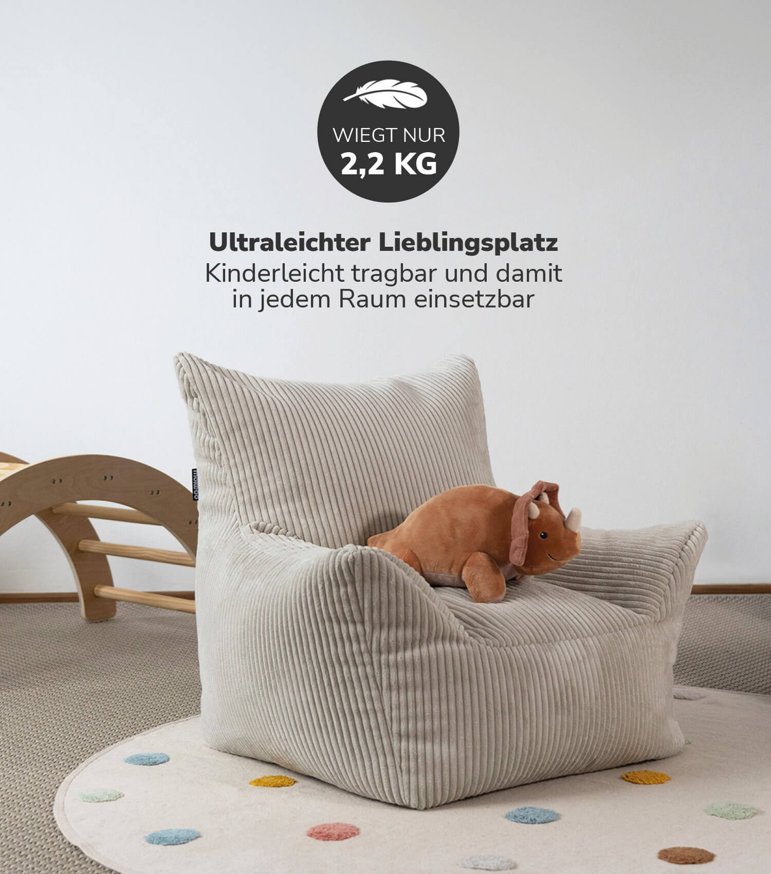 Pouf de sol Cord pour enfant, fauteuil de lecture confortable