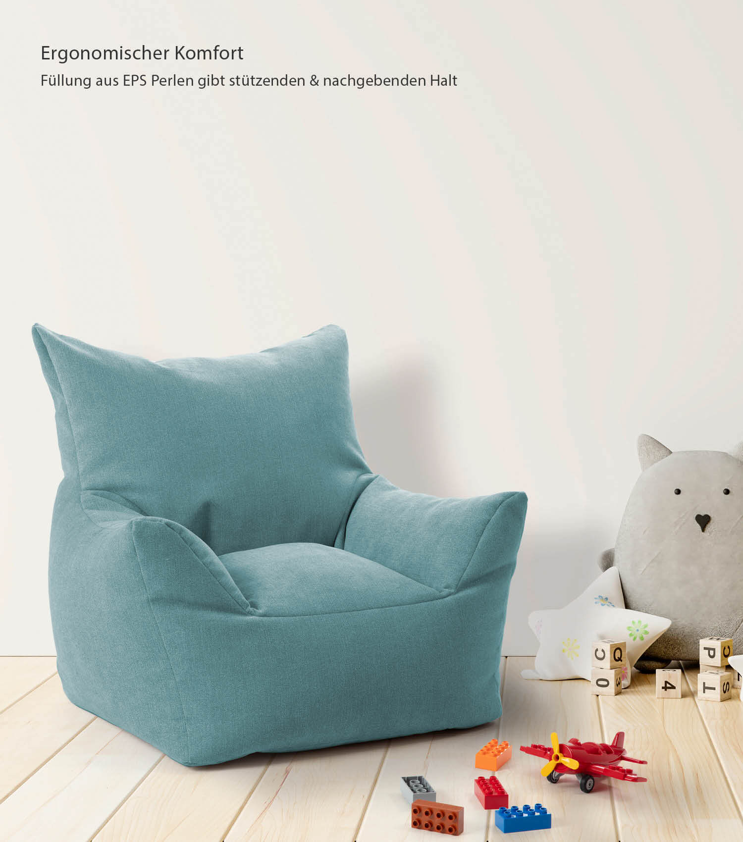 Fauteuil poire pour enfant en velours côtelé, petit siège de lecture et coussin de sol