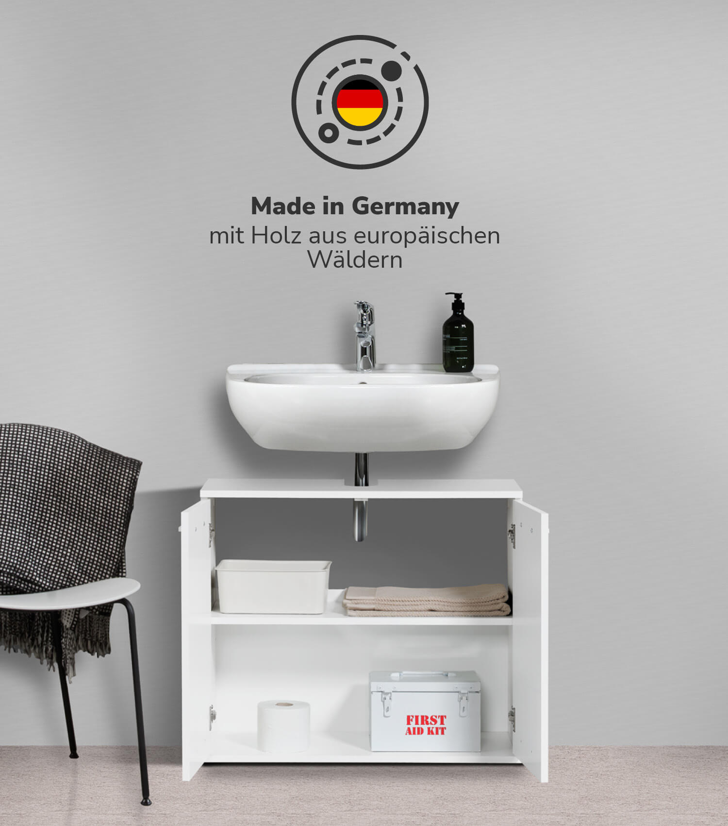 Meuble sous-lavabo blanc avec tiroirs et portes, sku BS1.1-alpw