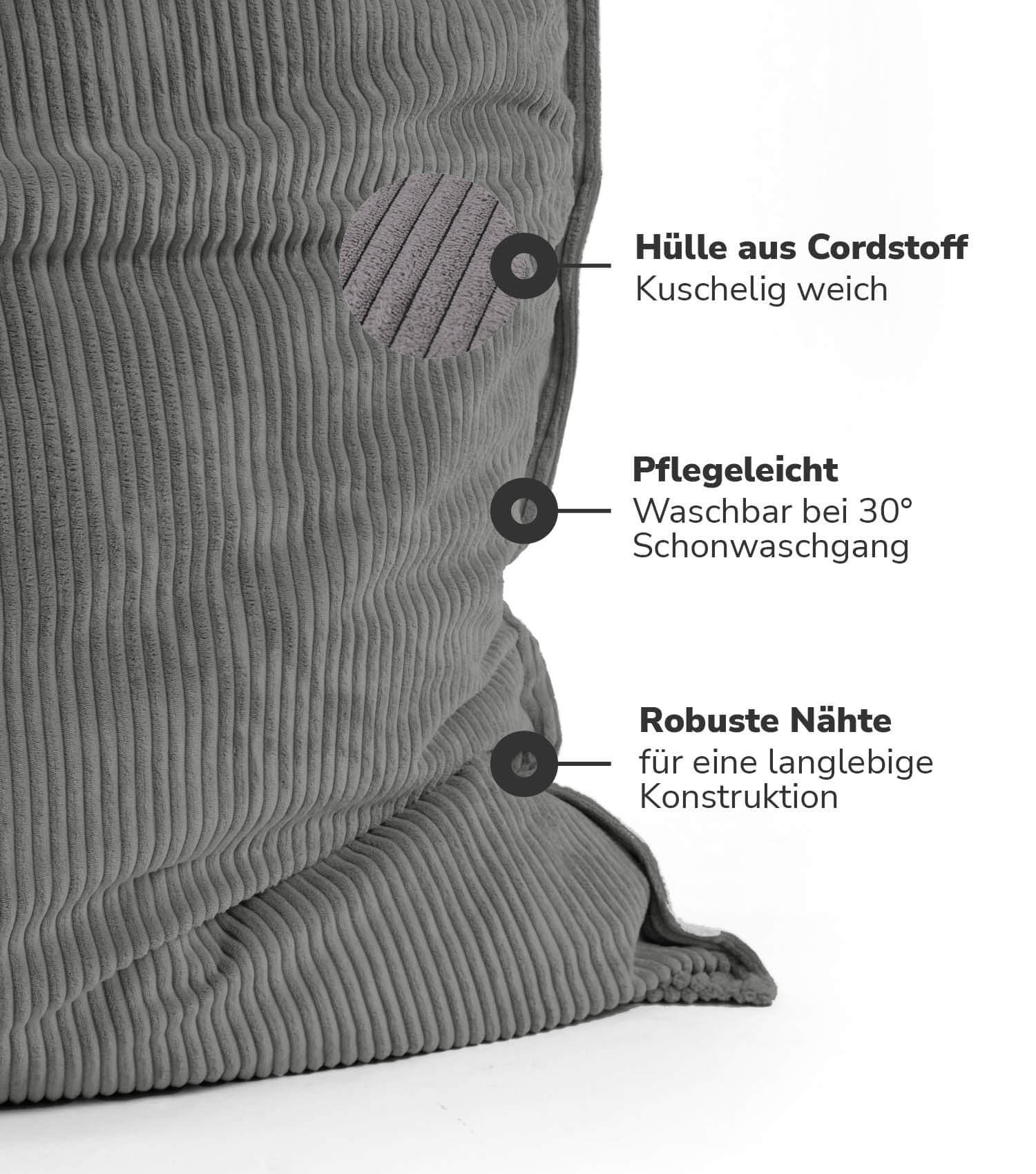 Housse pour pouf bean bag en tissu côtelé, couleur anthracite